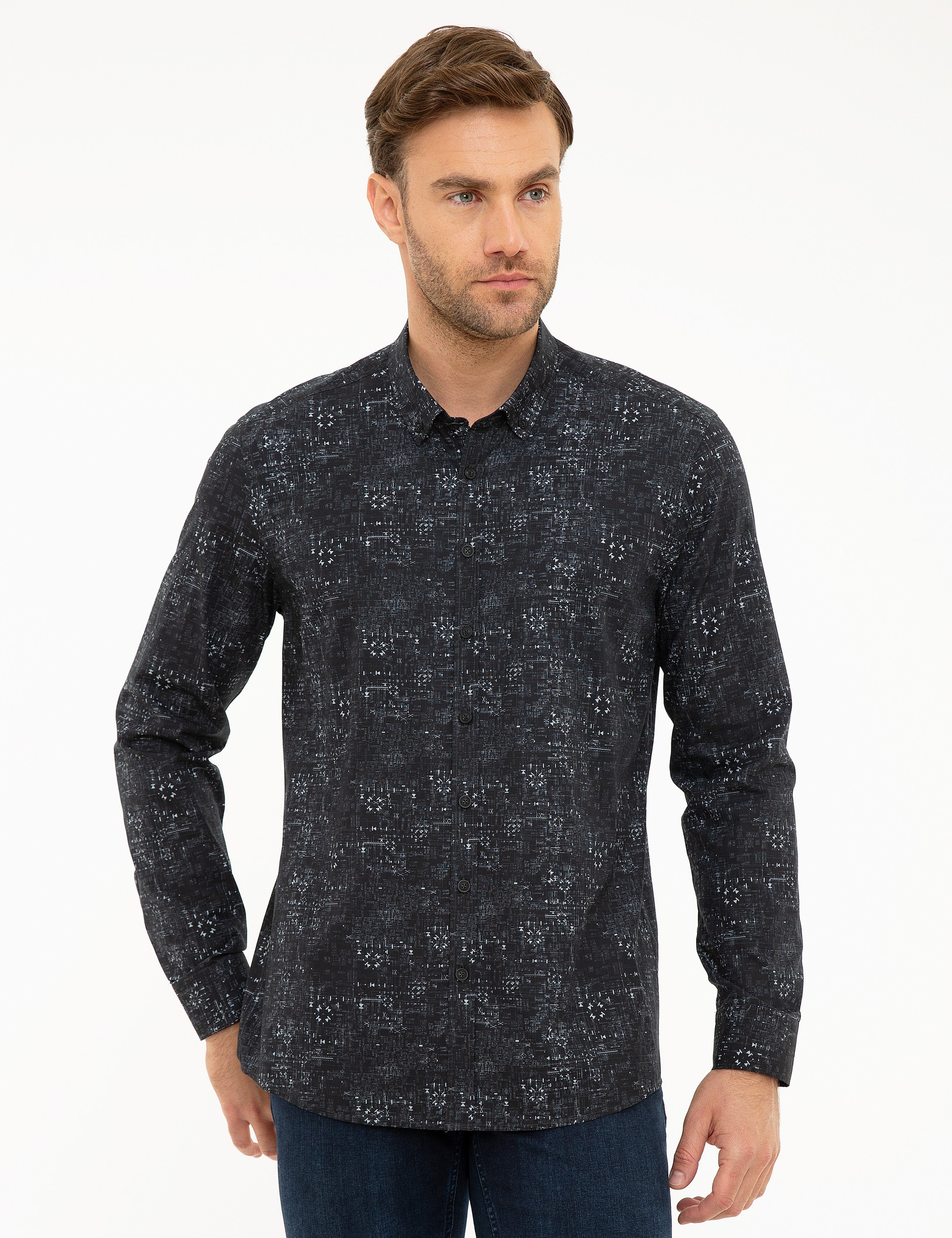 Siyah Slim Fit Uzun Kollu Gömlek - Image 1