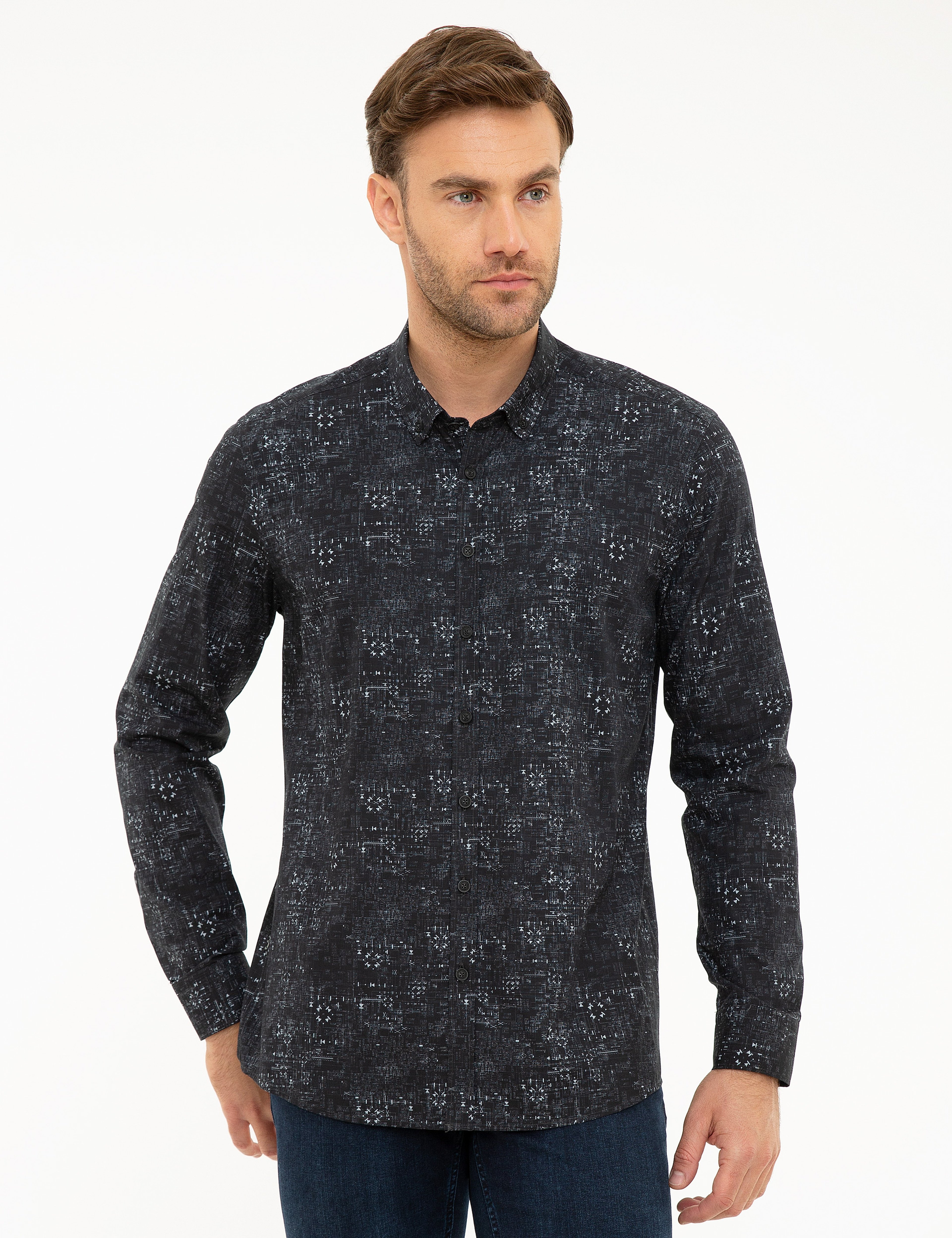 Siyah Slim Fit Uzun Kollu Gömlek