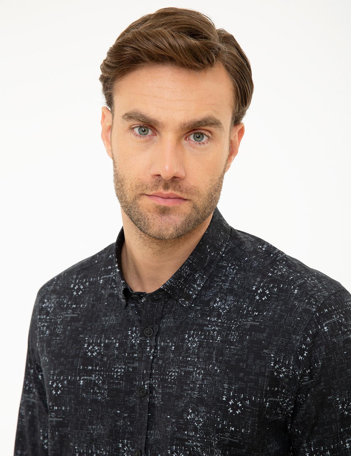 Siyah Slim Fit Uzun Kollu Gömlek - 50209576006