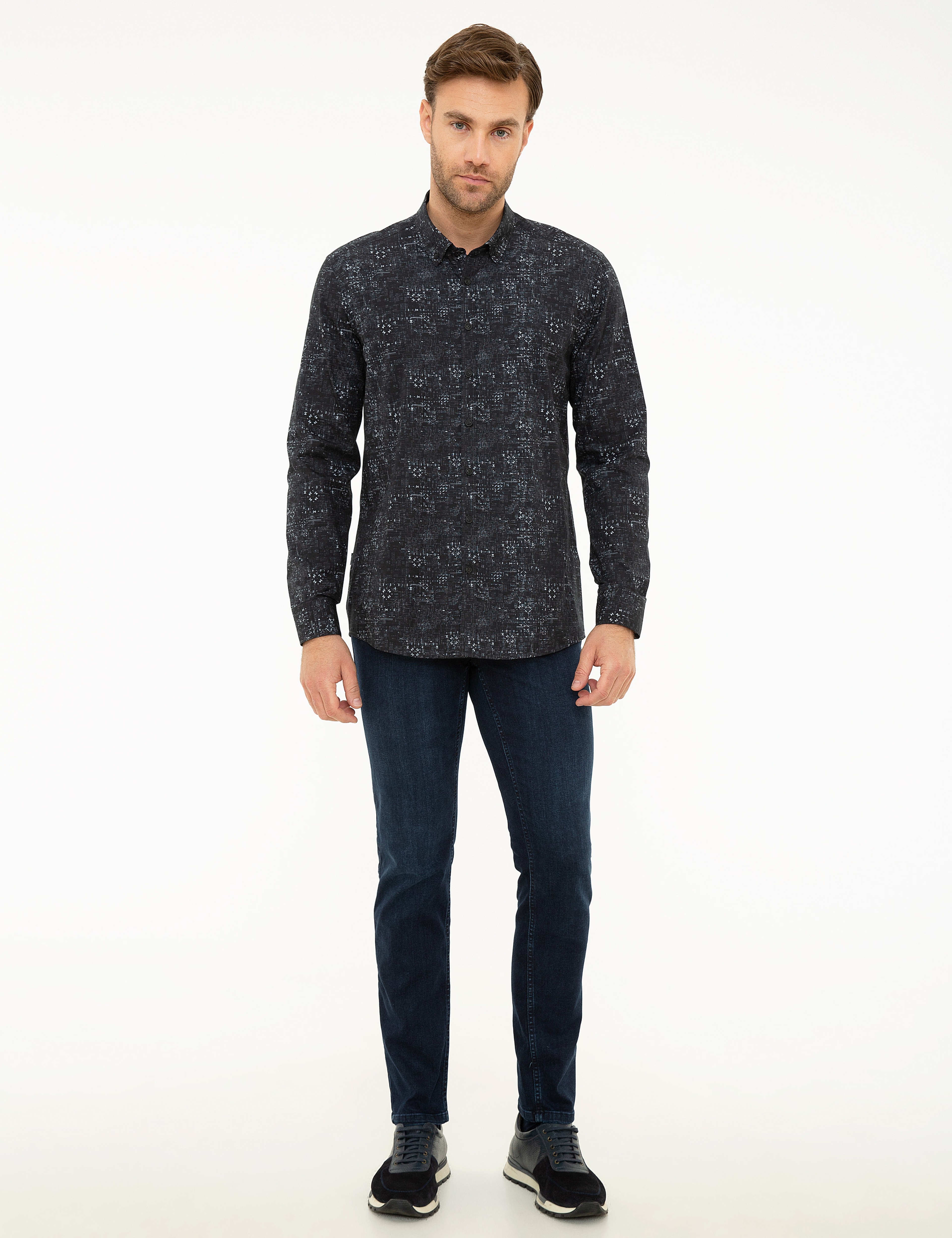 Siyah Slim Fit Uzun Kollu Gömlek - Image 4
