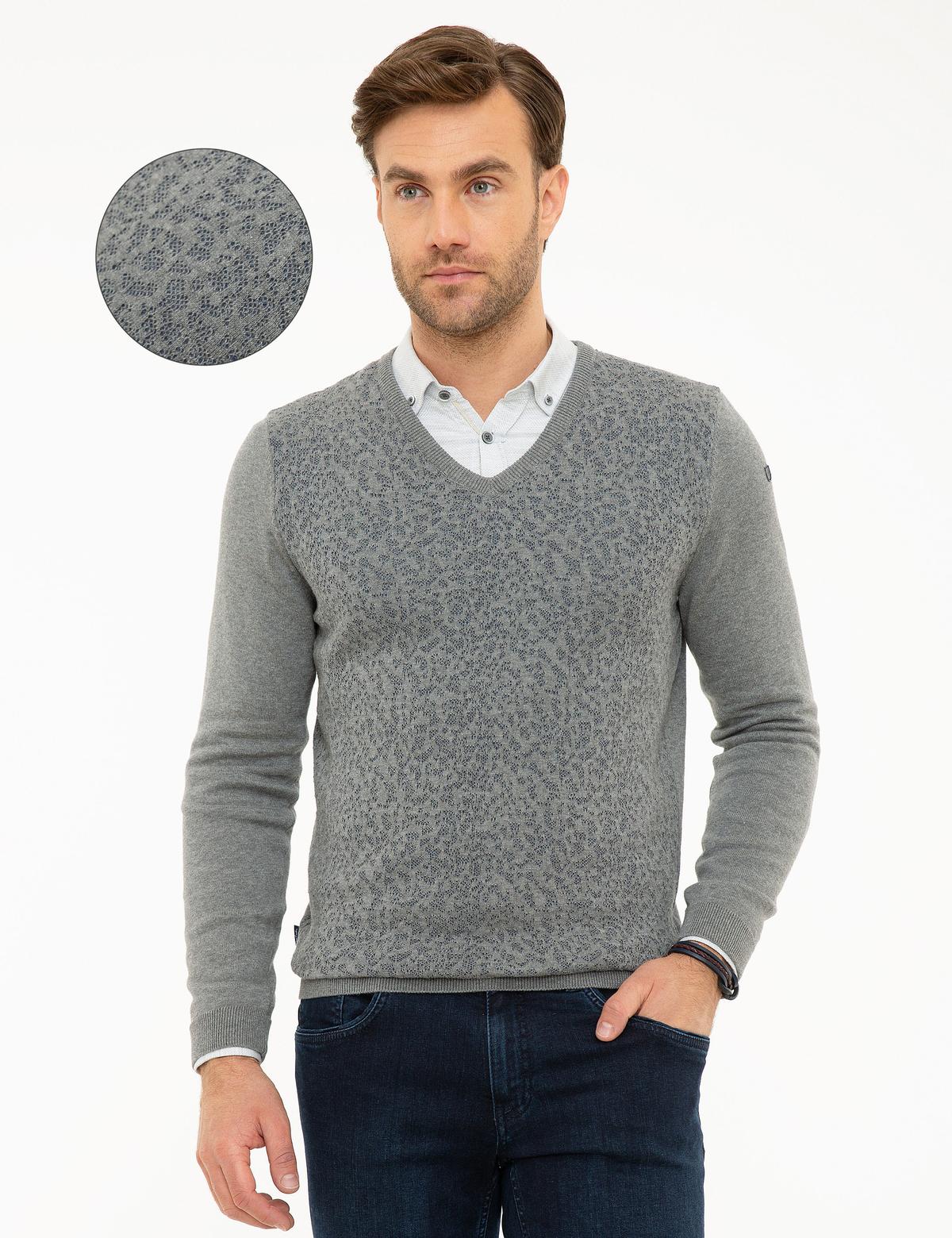 Gri Melanj Slim Fit Kazak