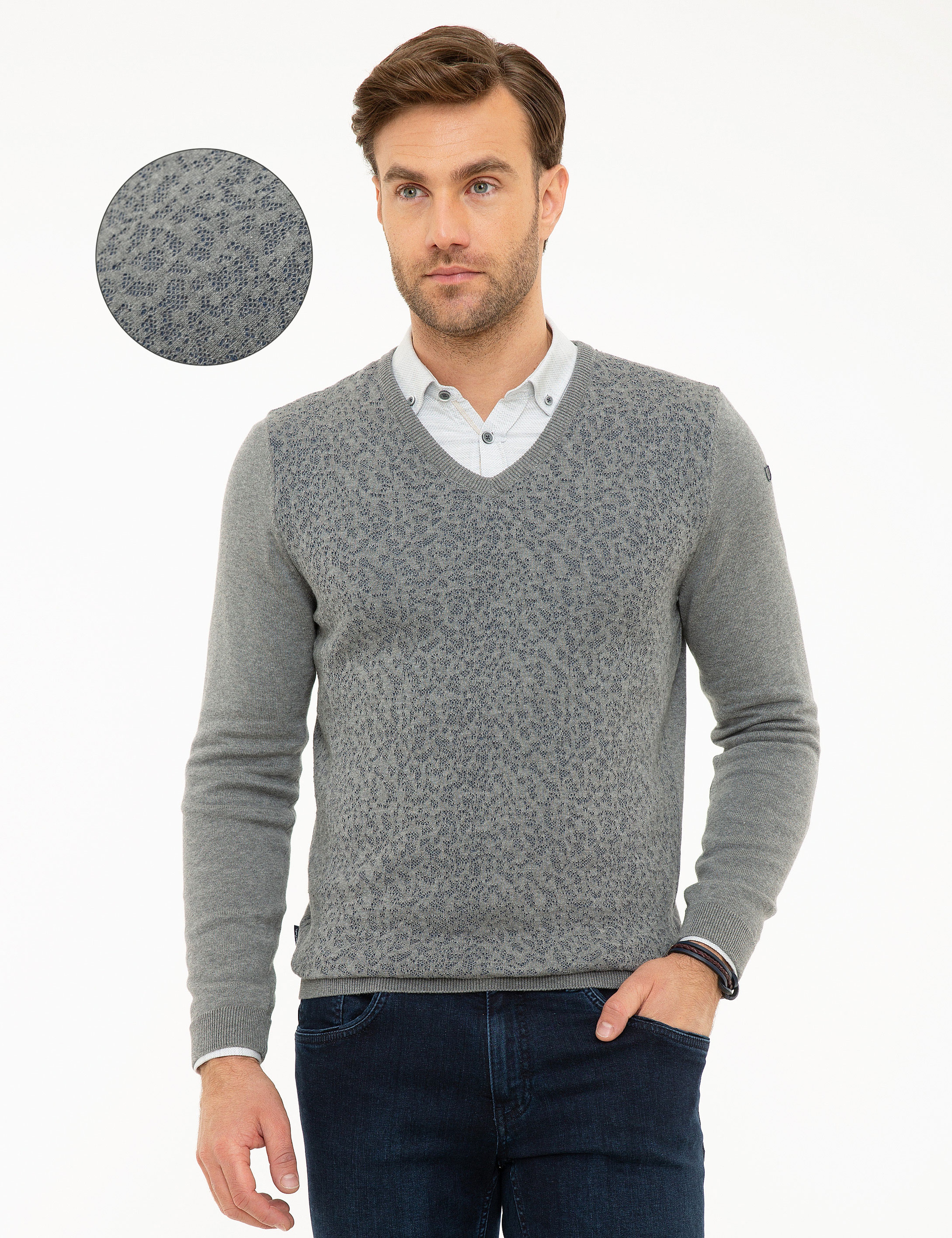 Gri Melanj Slim Fit Kazak - Image 1