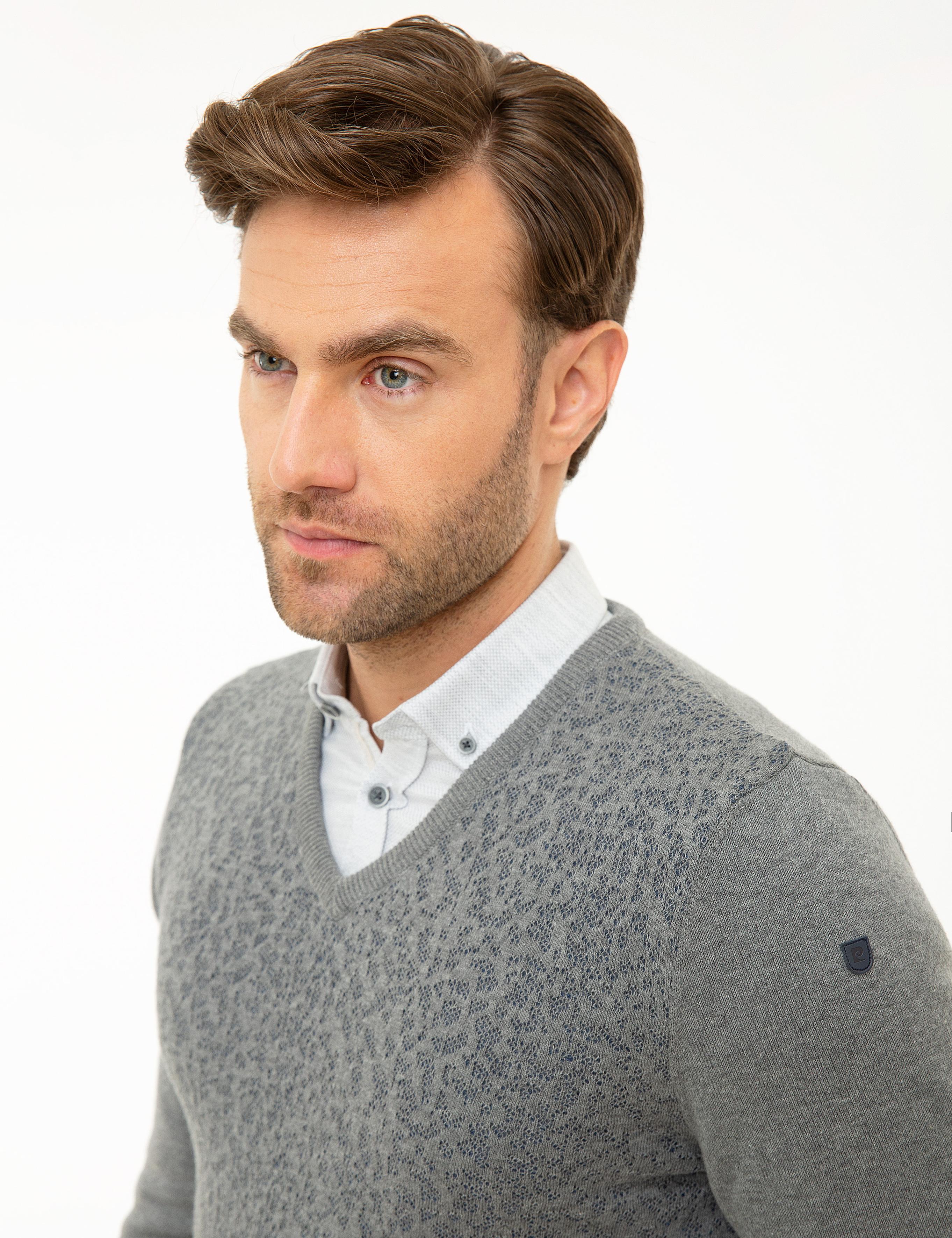 Gri Melanj Slim Fit Kazak