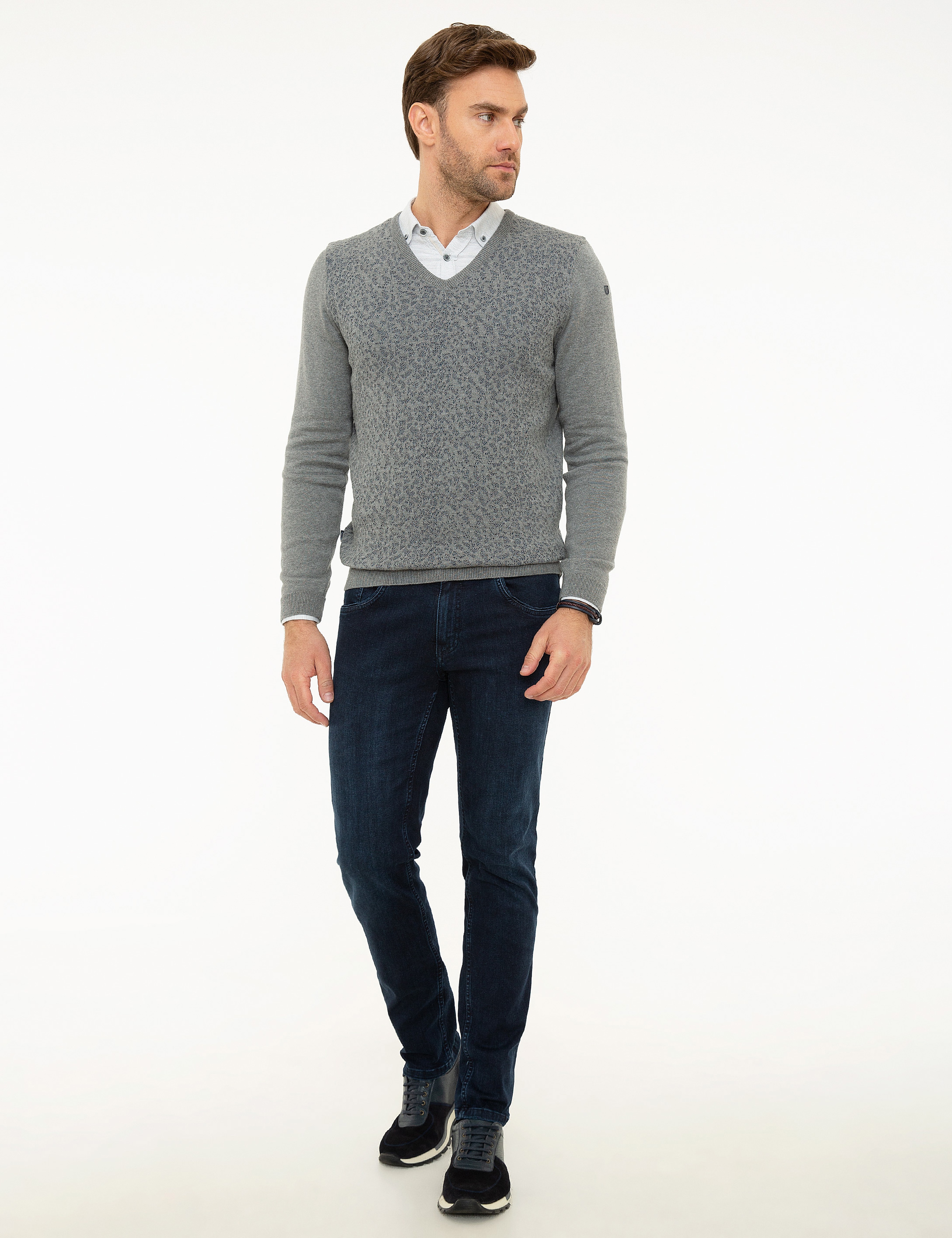 Gri Melanj Slim Fit Kazak - Image 5