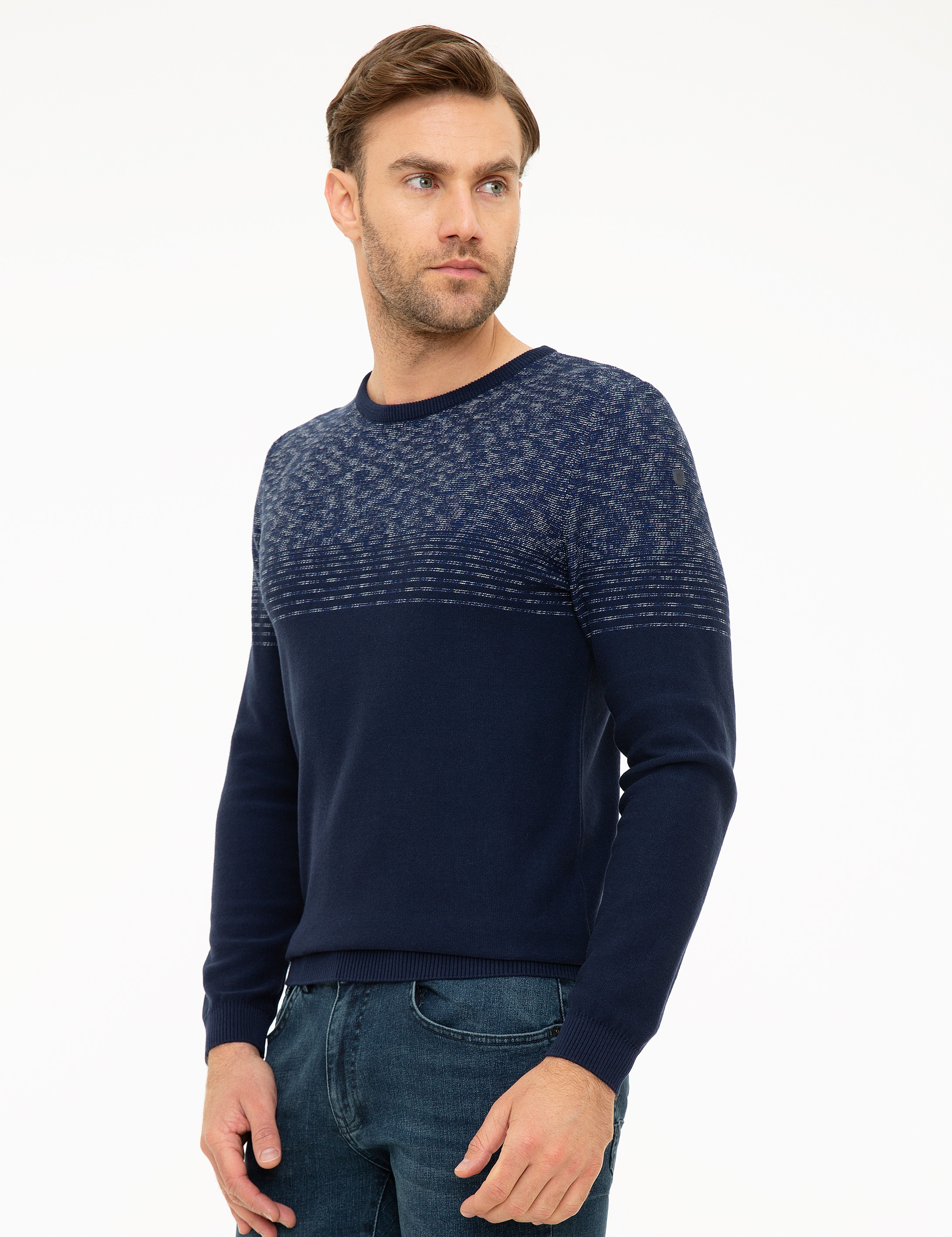 Lacivert Slim Fit Bisiklet Yaka Triko Kazak - Image 3