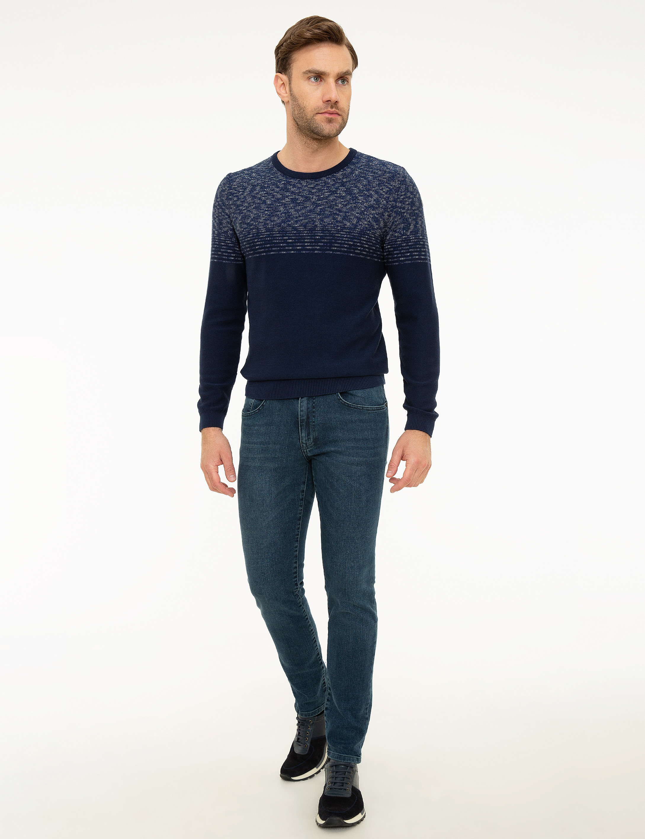 Lacivert Slim Fit Bisiklet Yaka Triko Kazak