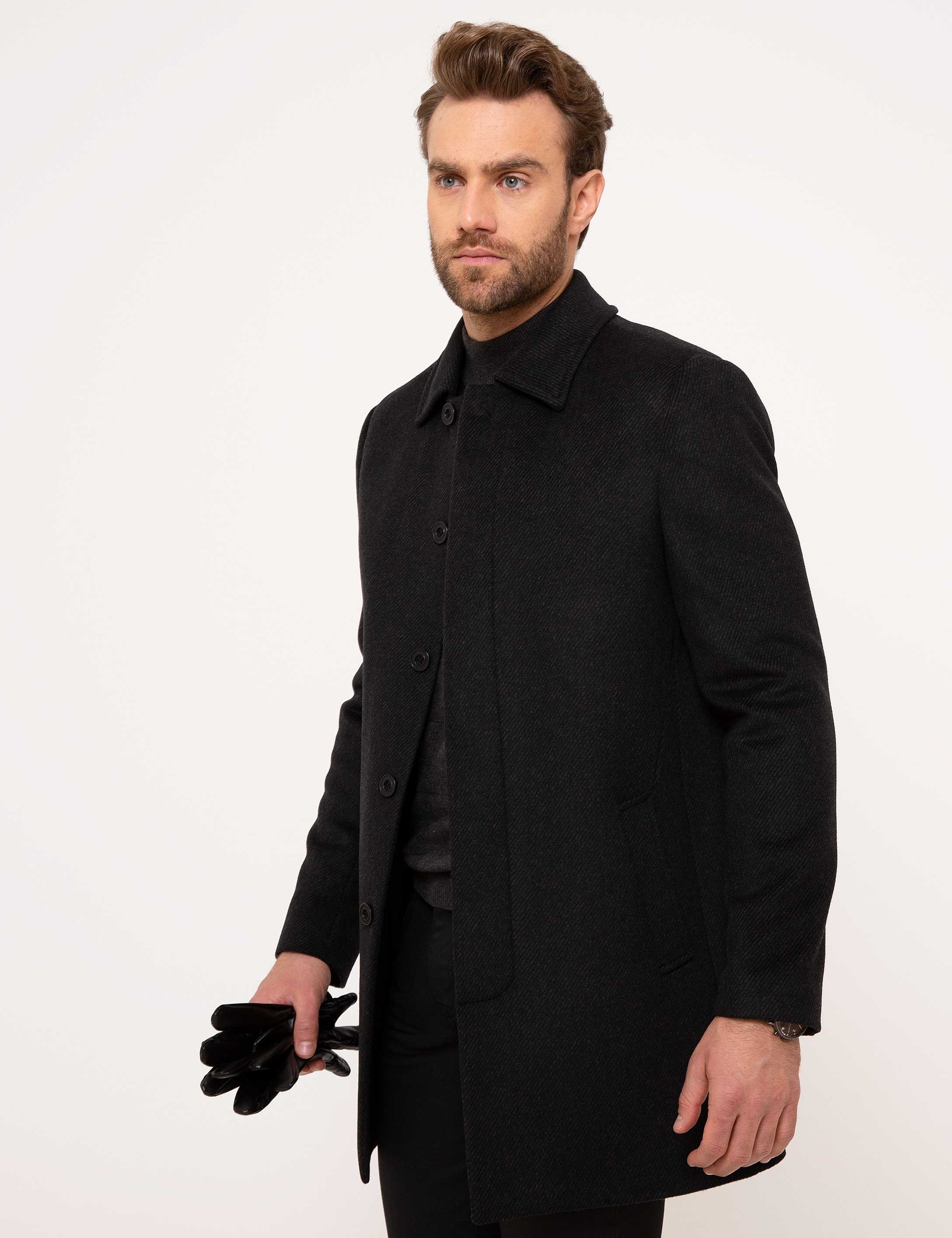 Siyah Slim Fit Palto - Image 3