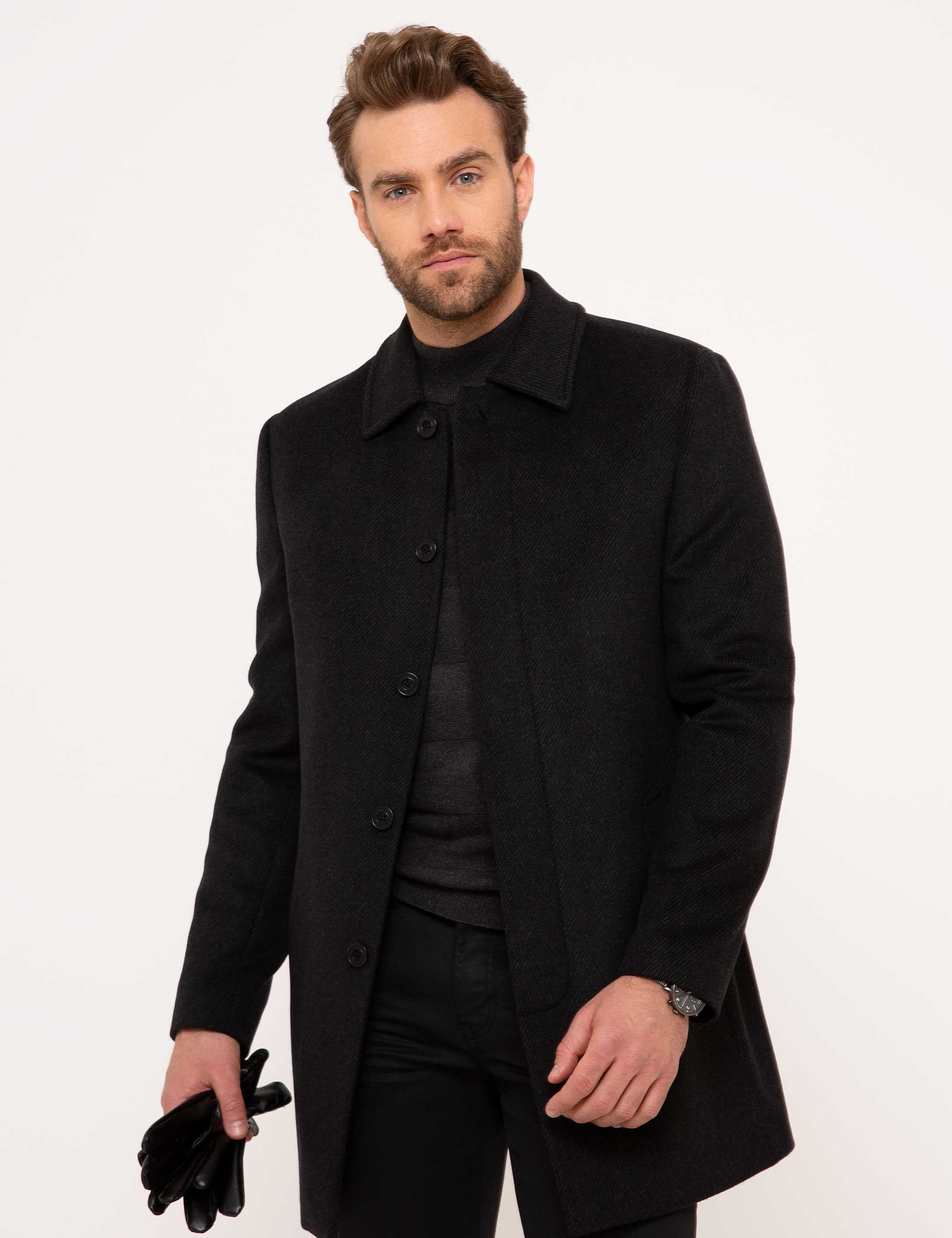 Siyah Slim Fit Palto - Image 2