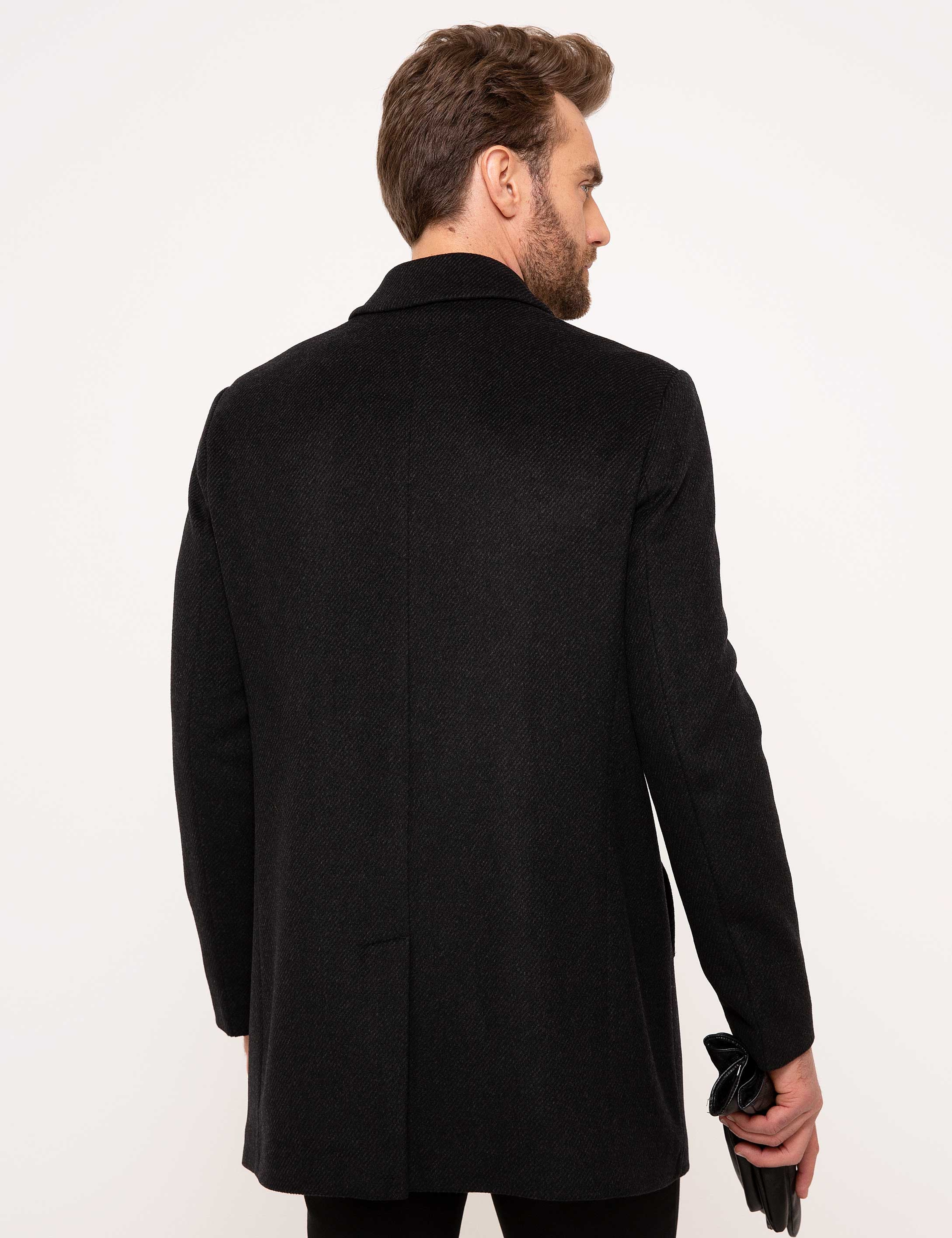Siyah Slim Fit Palto - Image 4