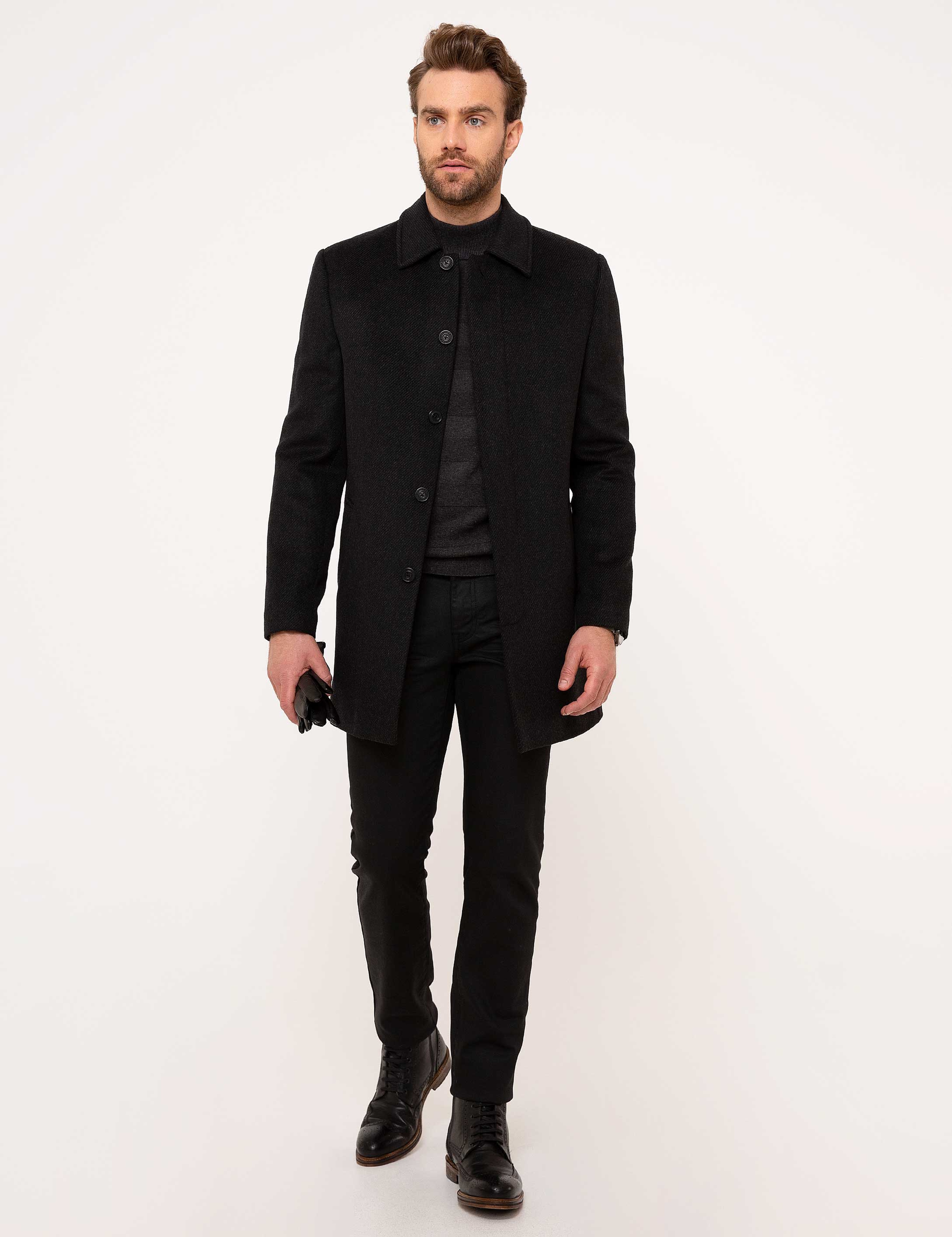 Siyah Slim Fit Palto - Image 5