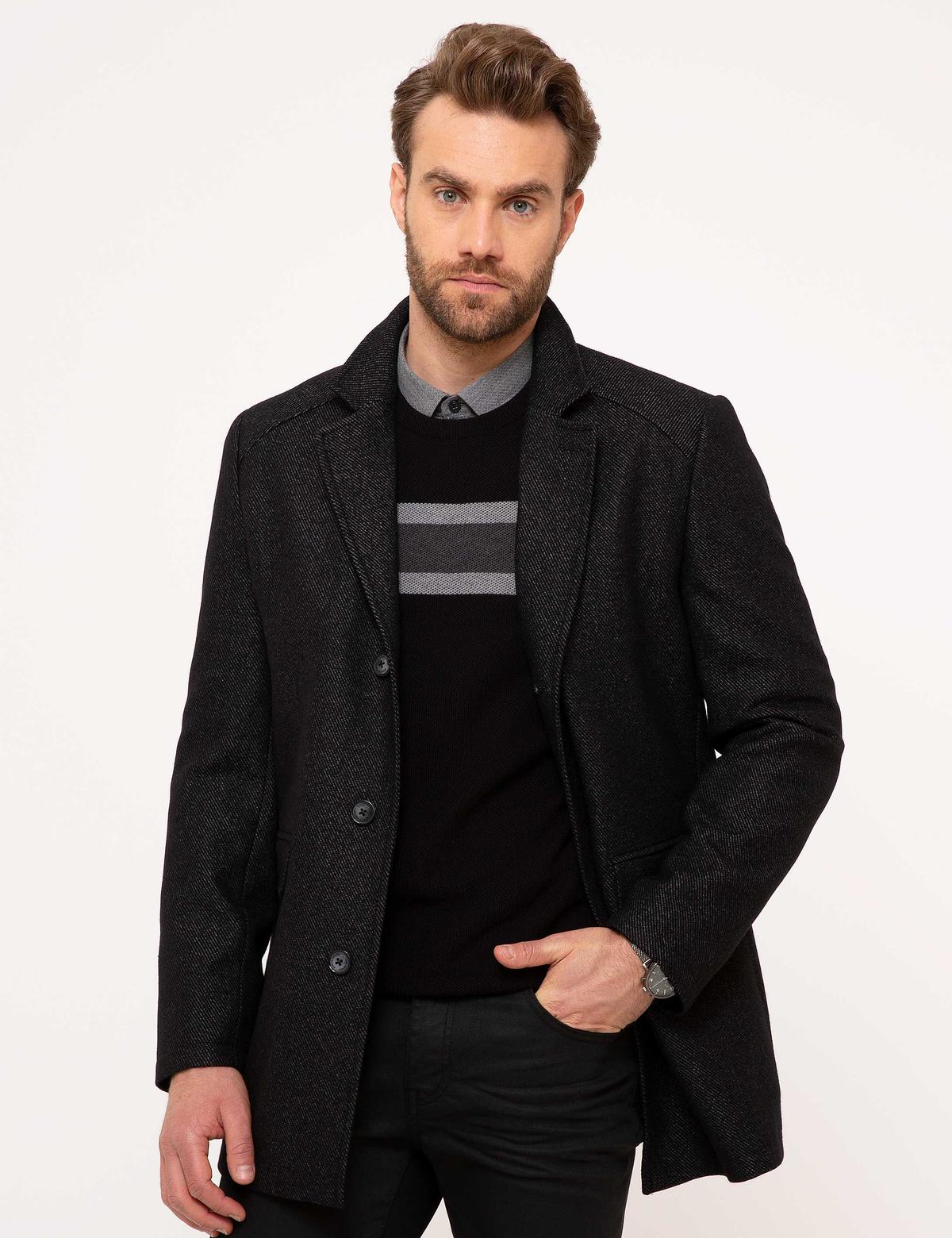 Siyah Slim Fit Kaban