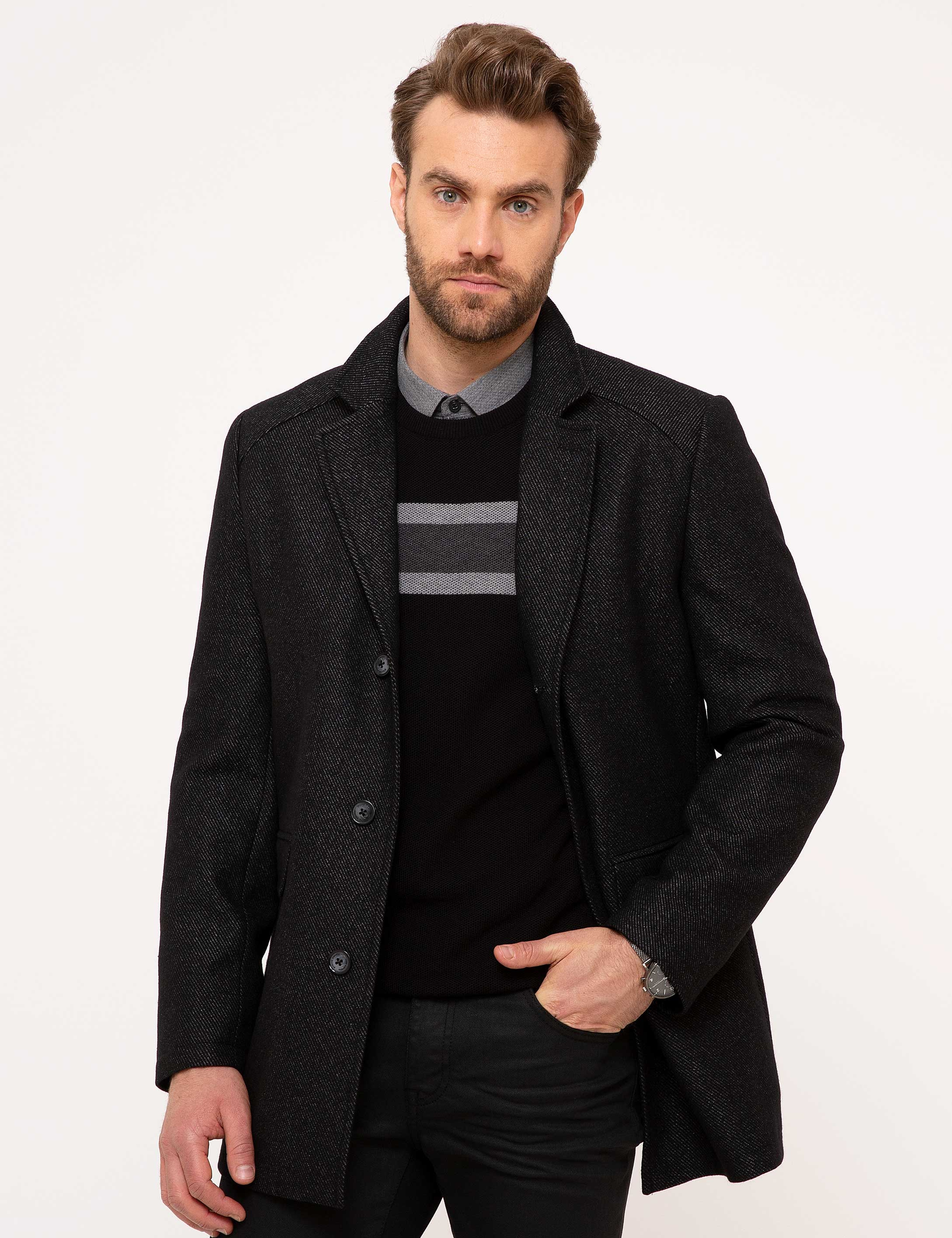Siyah Slim Fit Kaban - Image 1