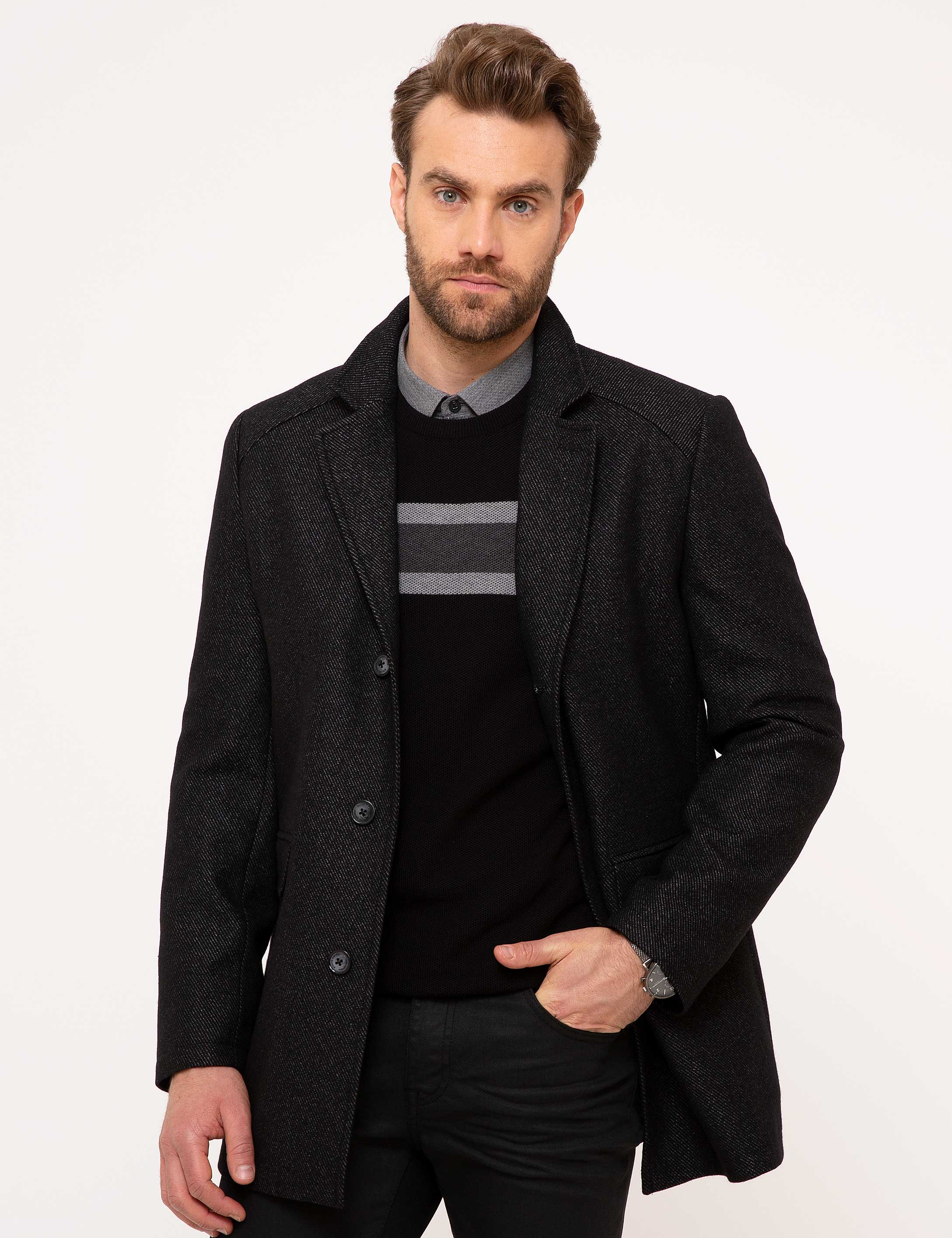 Siyah Slim Fit Kaban