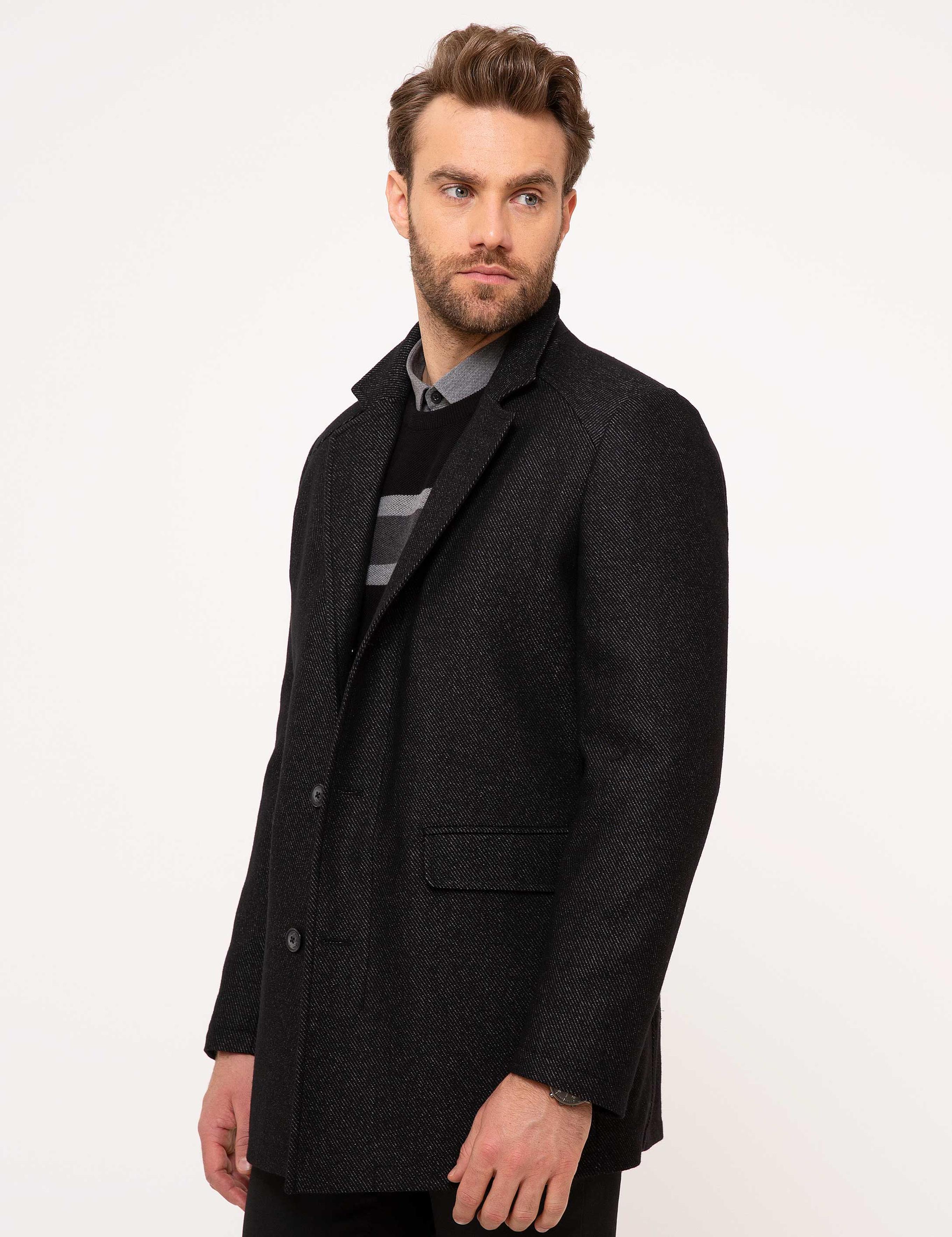 Siyah Slim Fit Kaban