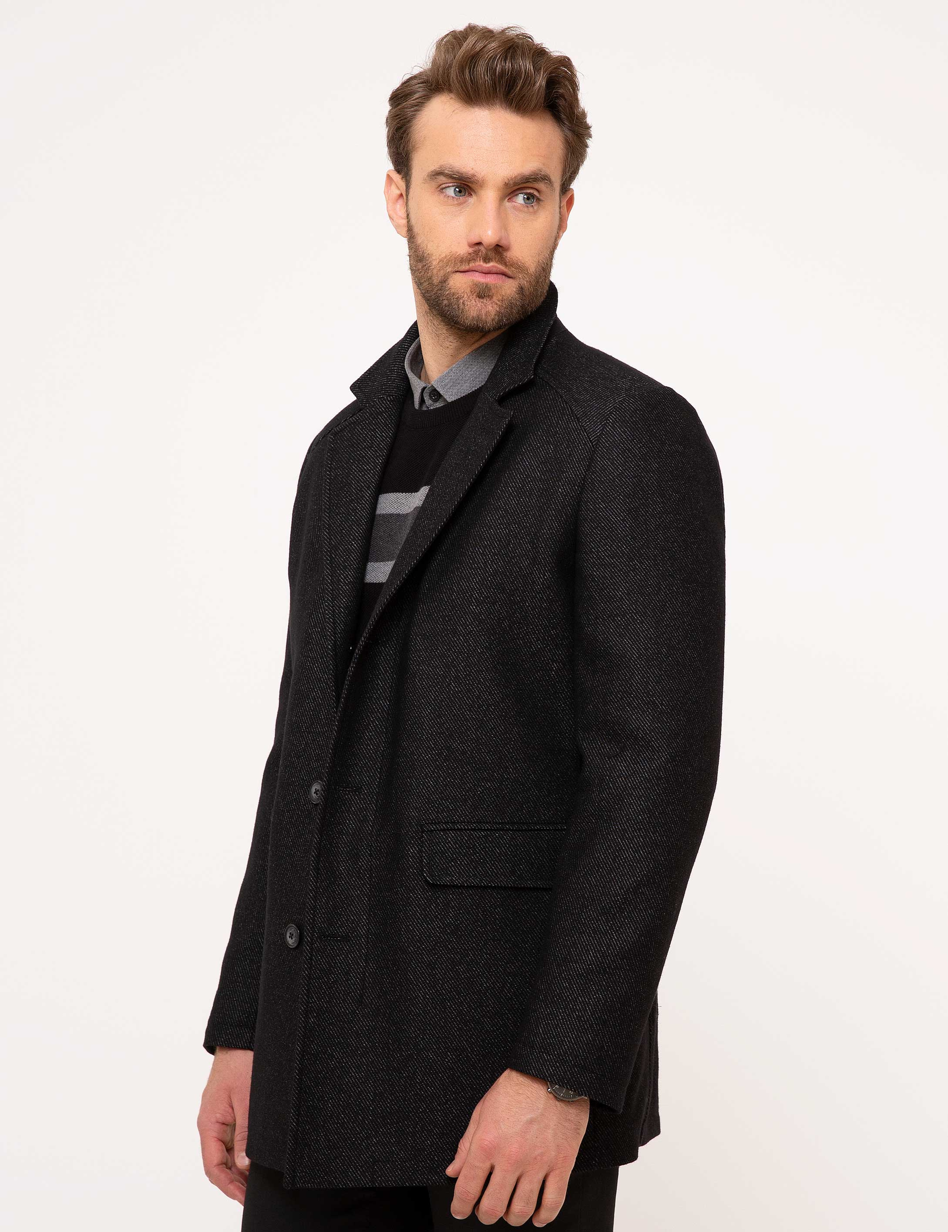 Siyah Slim Fit Kaban - Image 3