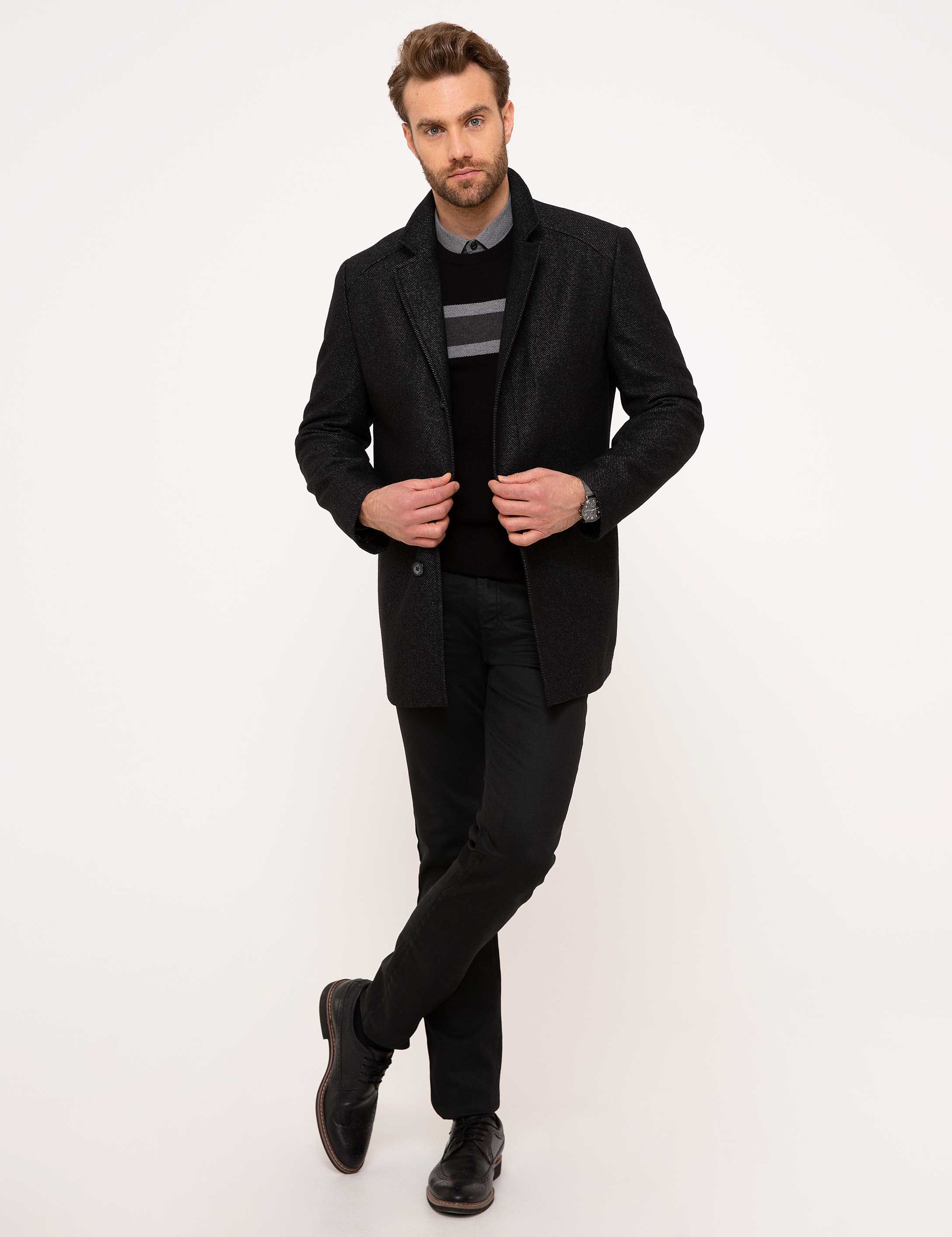Siyah Slim Fit Kaban - Image 5