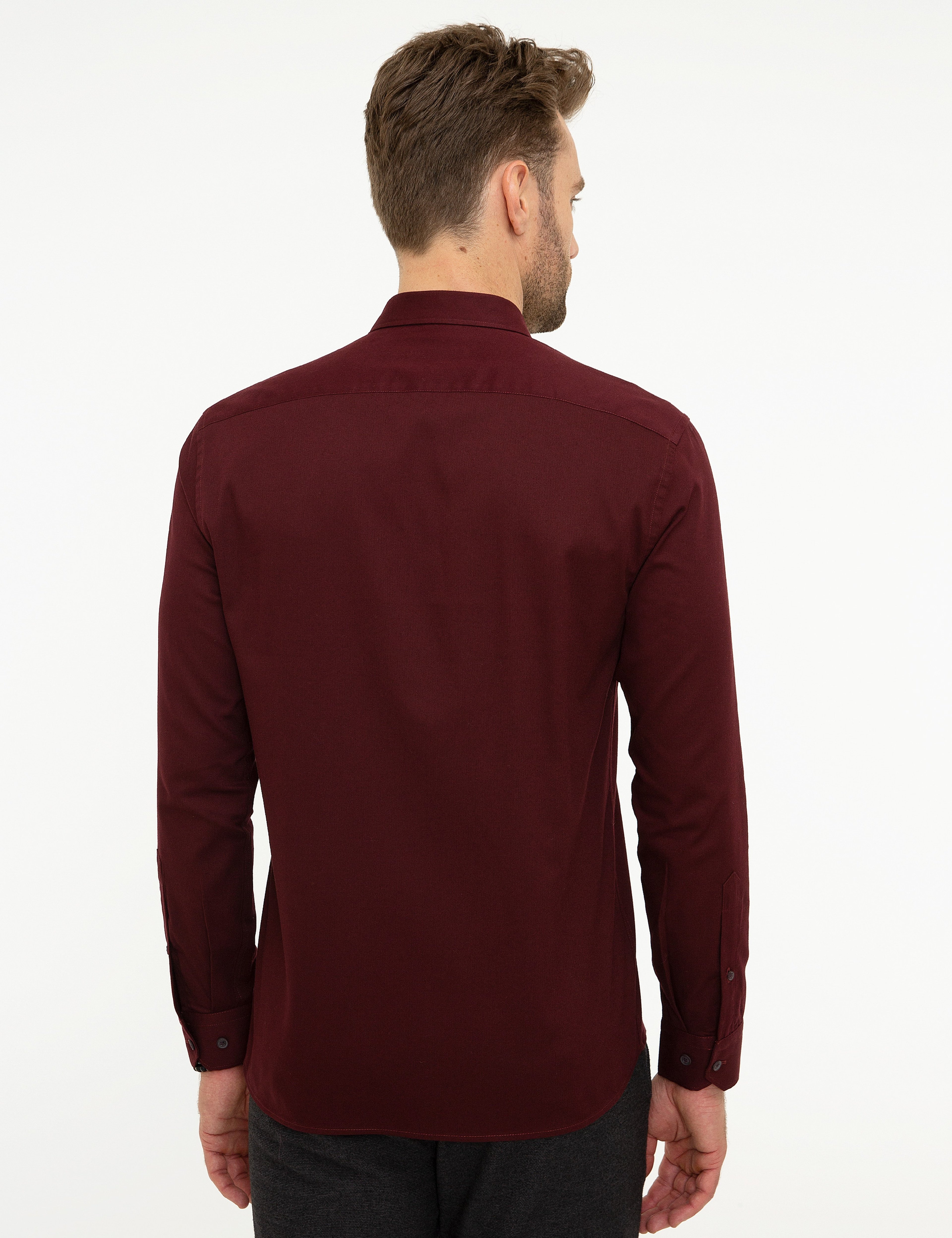 Bordo Slim Fit Uzun Kollu Gömlek - Image 3