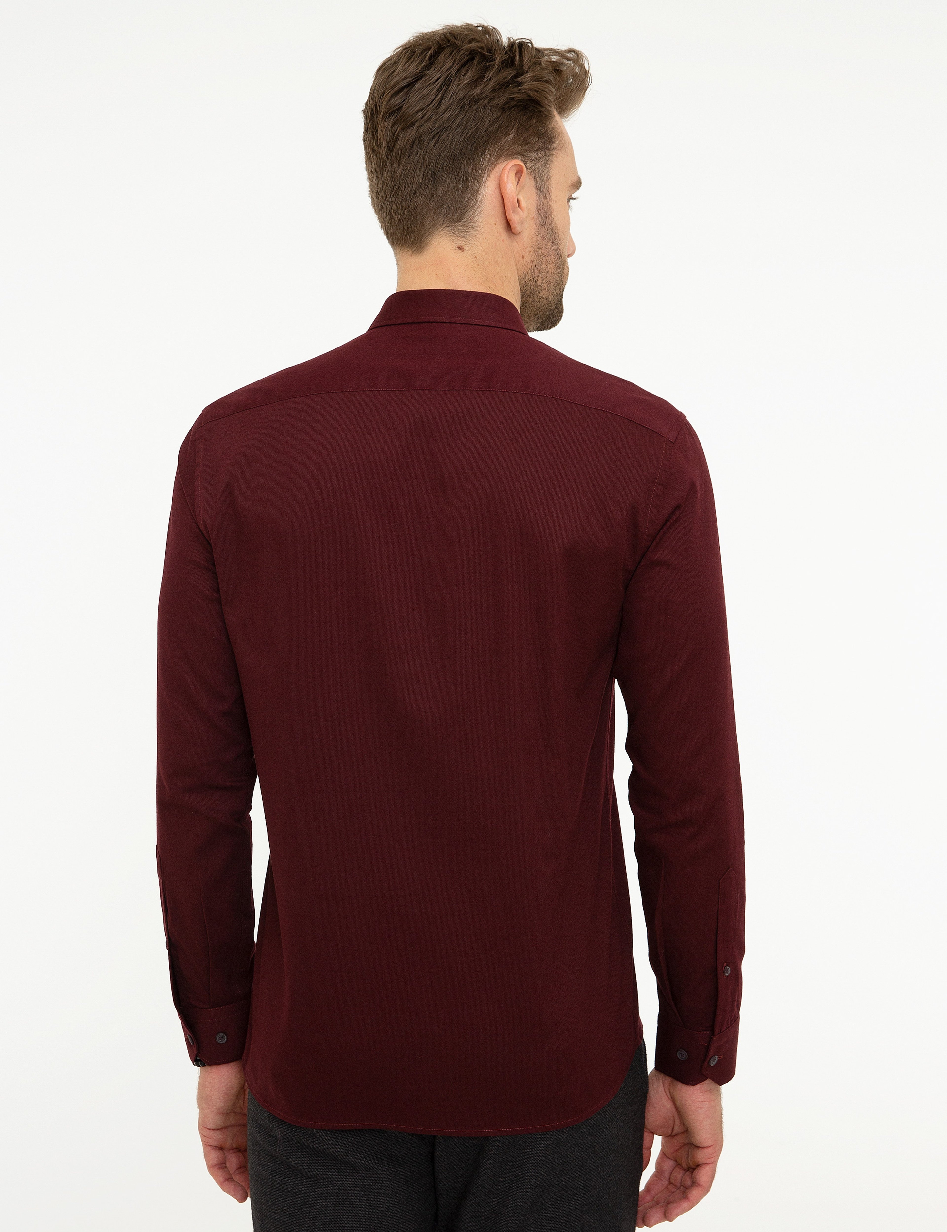Bordo Slim Fit Uzun Kollu Gömlek