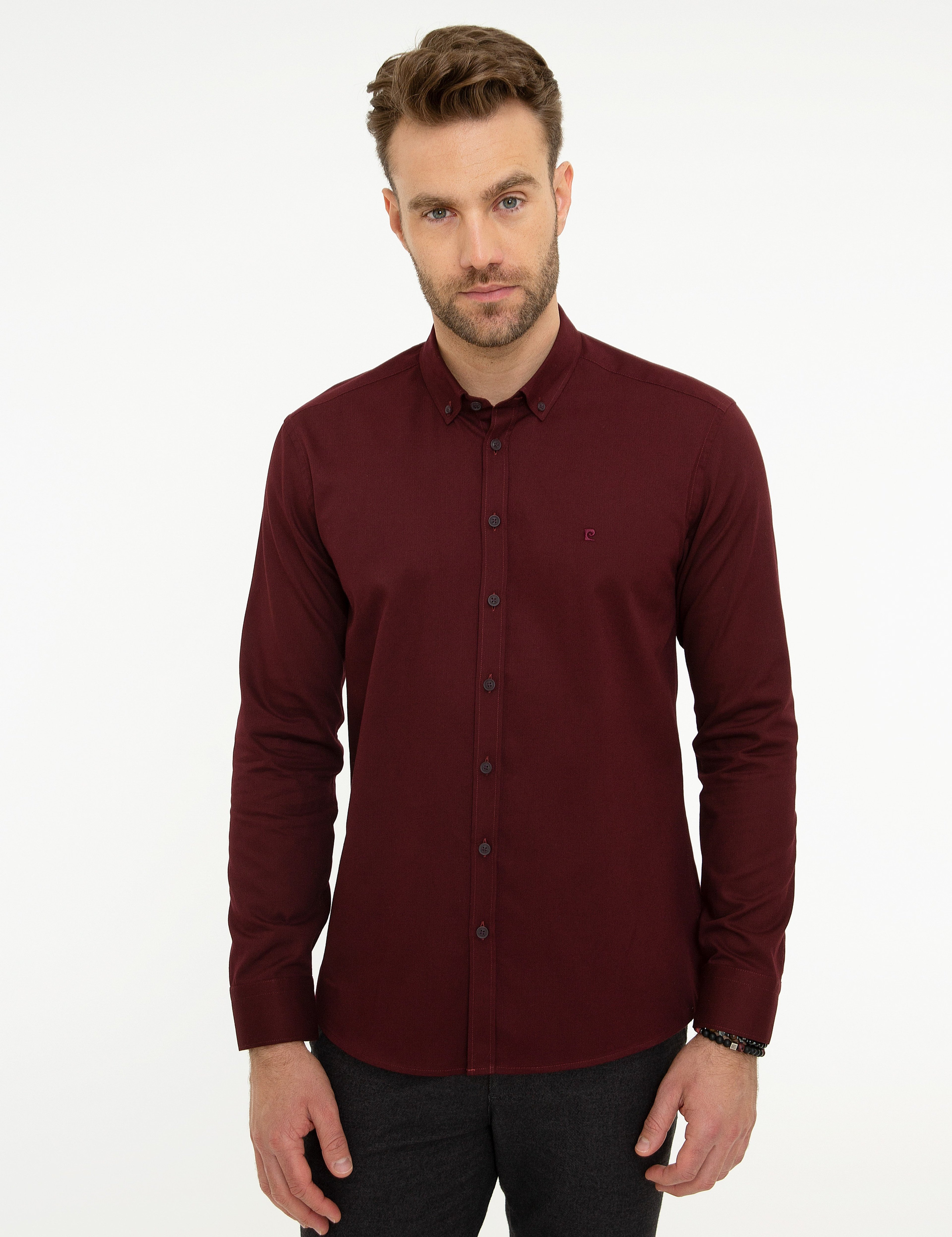 Bordo Slim Fit Uzun Kollu Gömlek - Image 1