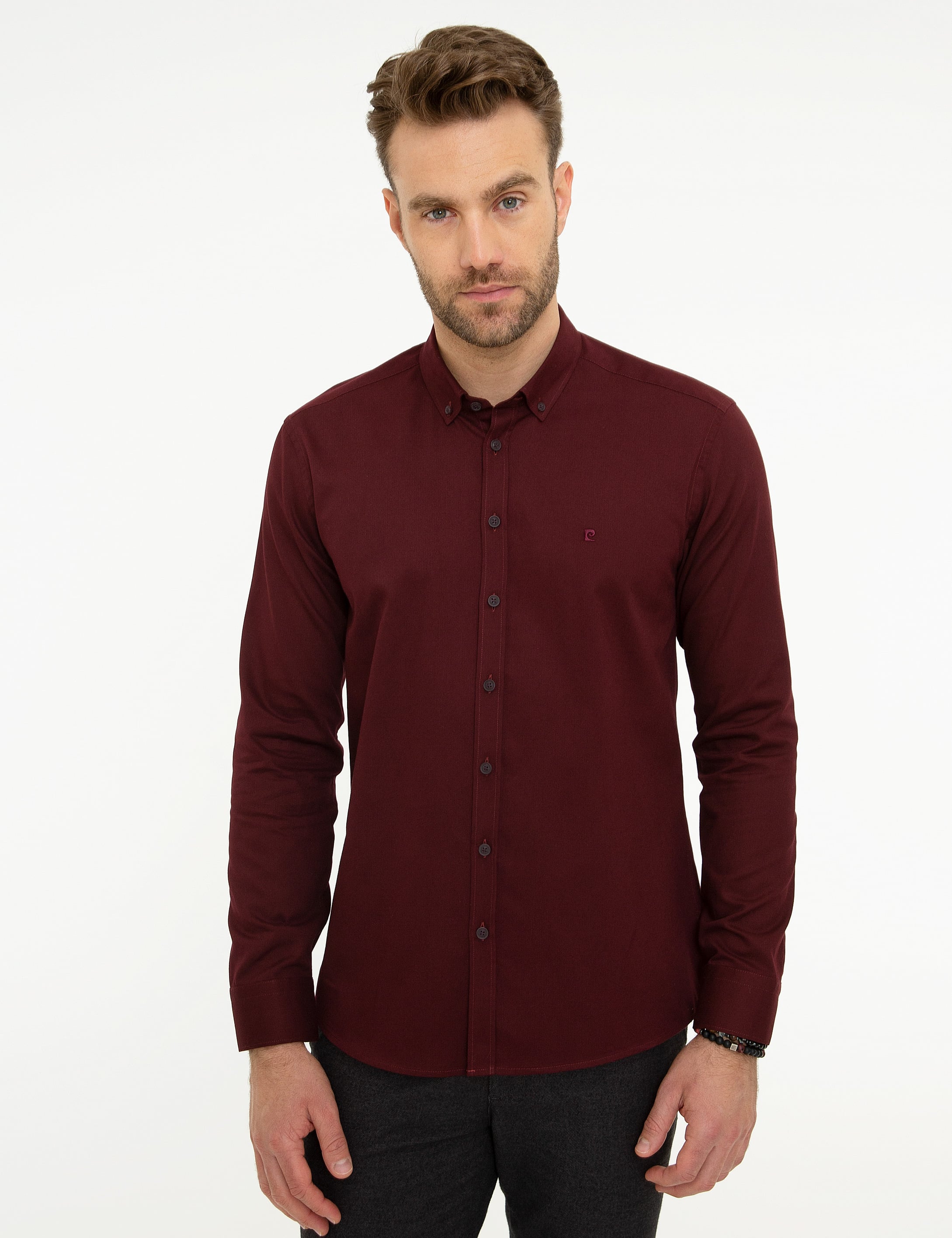 Bordo Slim Fit Uzun Kollu Gömlek