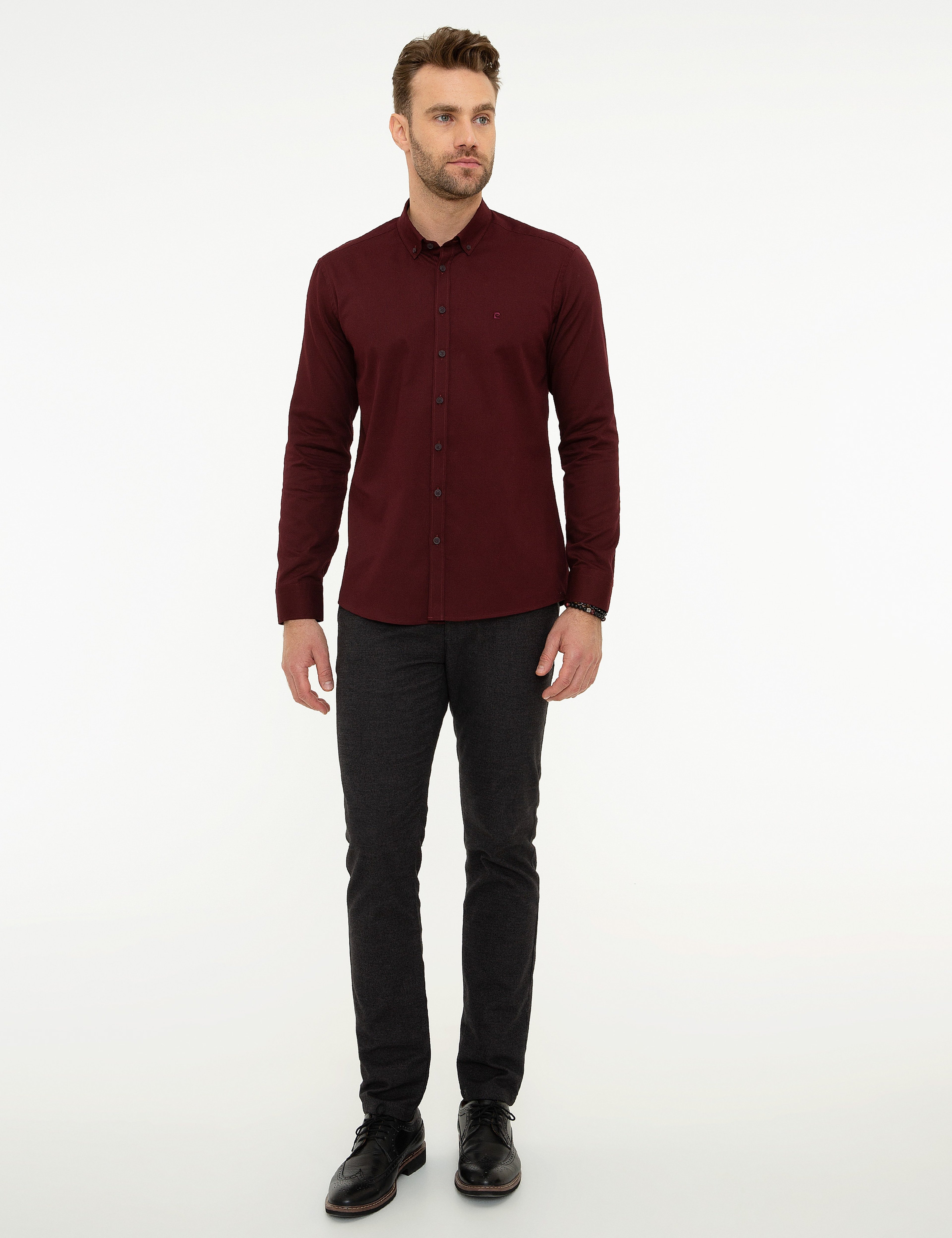 Bordo Slim Fit Uzun Kollu Gömlek - Image 4