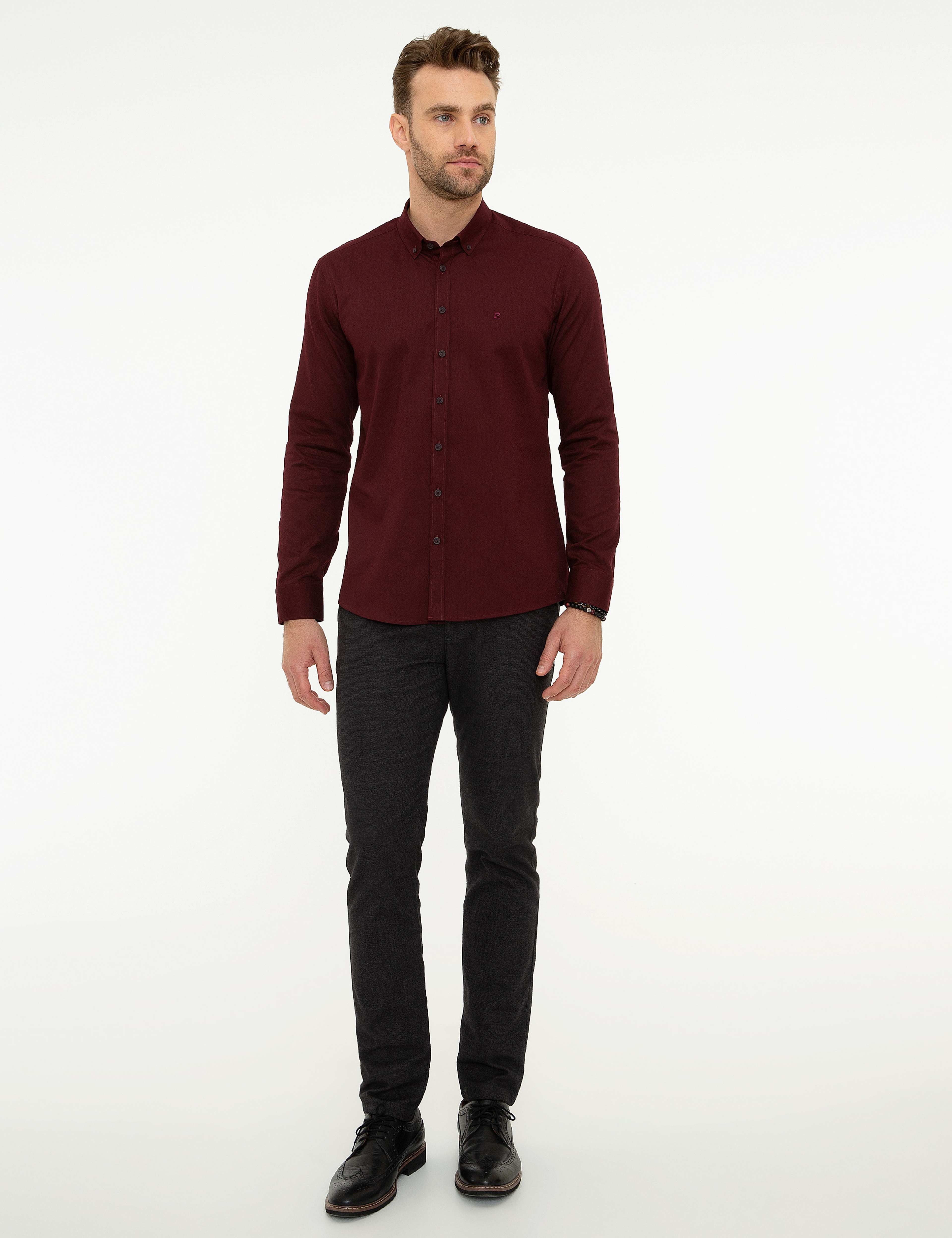 Bordo Slim Fit Uzun Kollu Gömlek