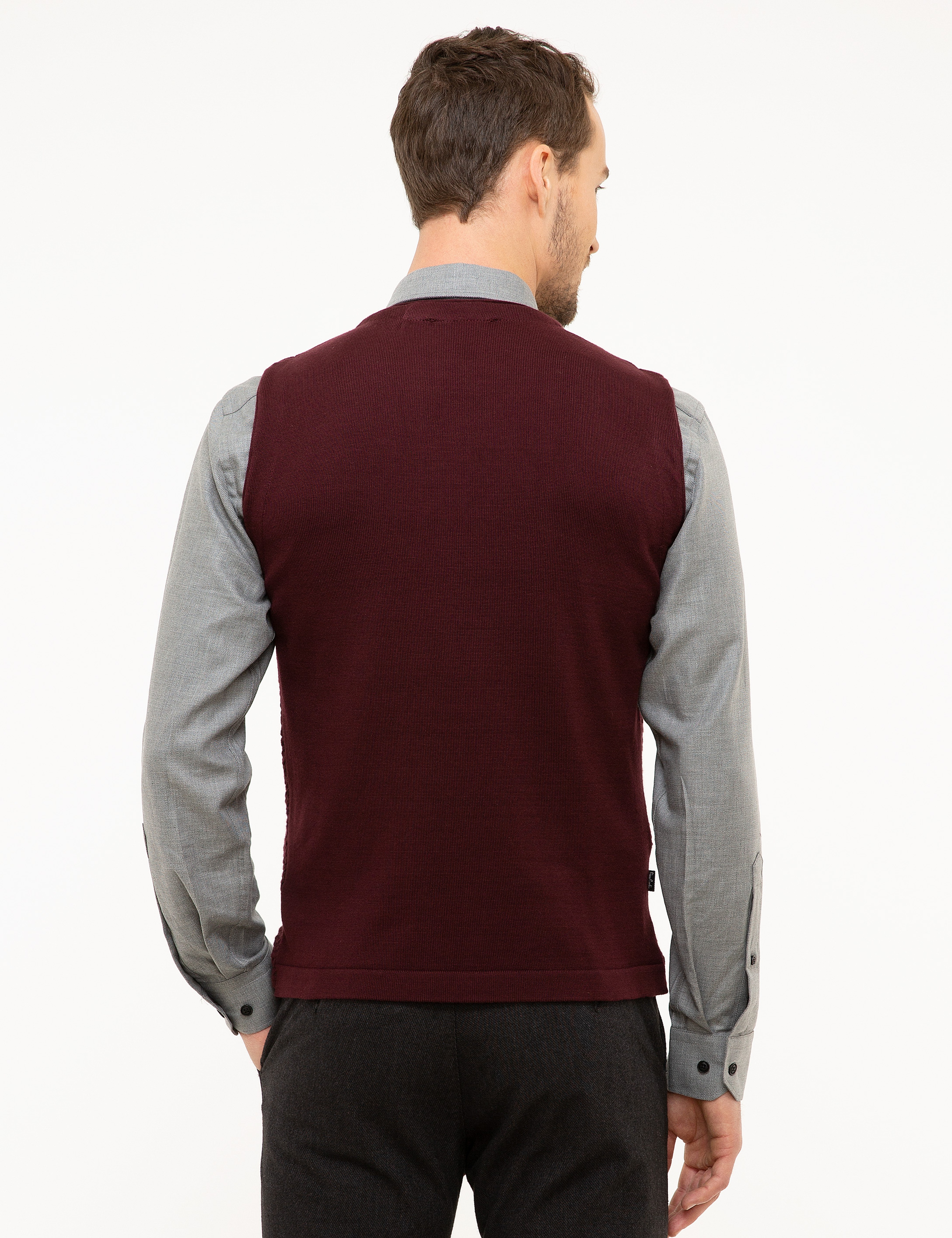 Bordo Slim Fit Triko Yelek - Image 3