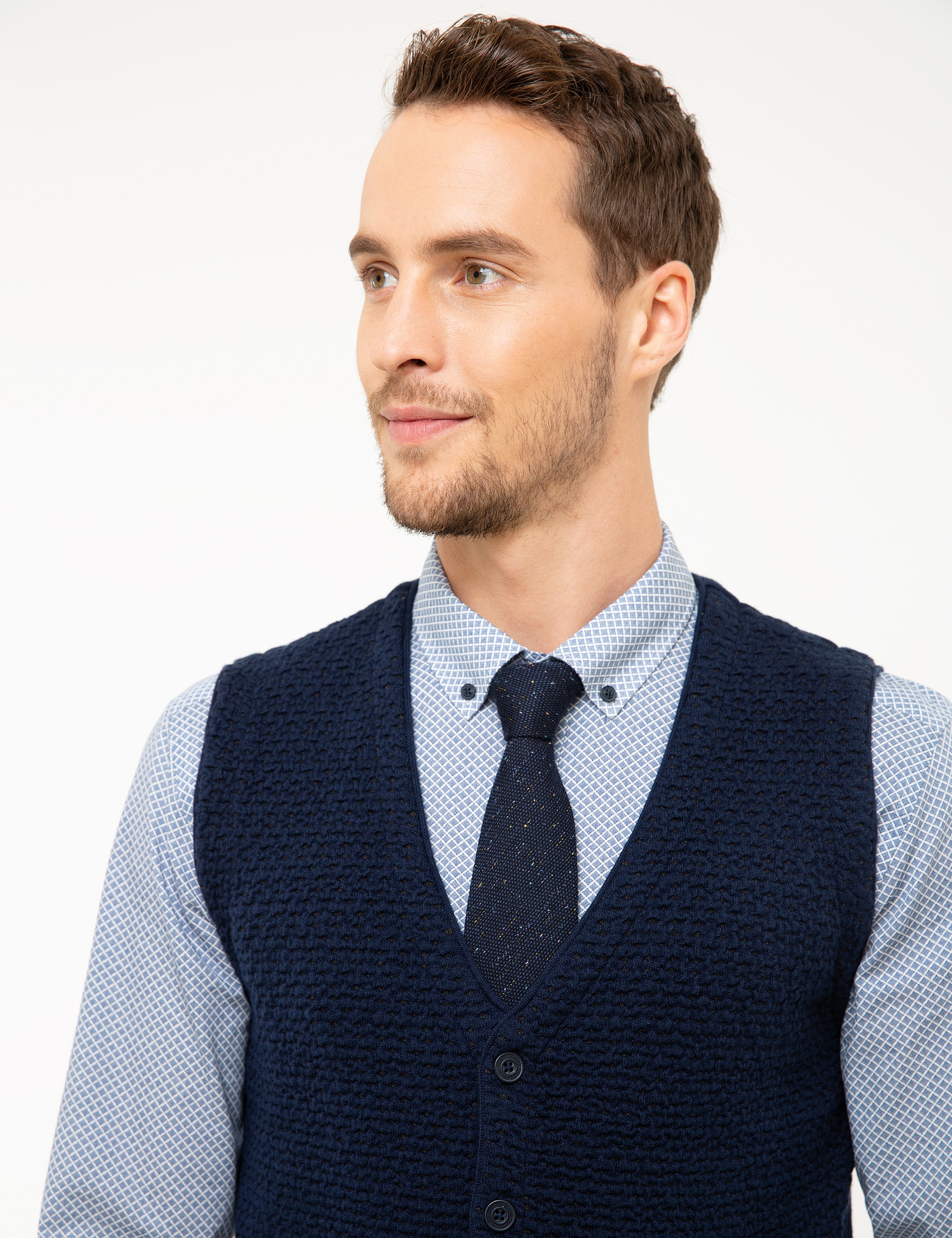 Lacivert Slim Fit Triko Yelek - Image 1