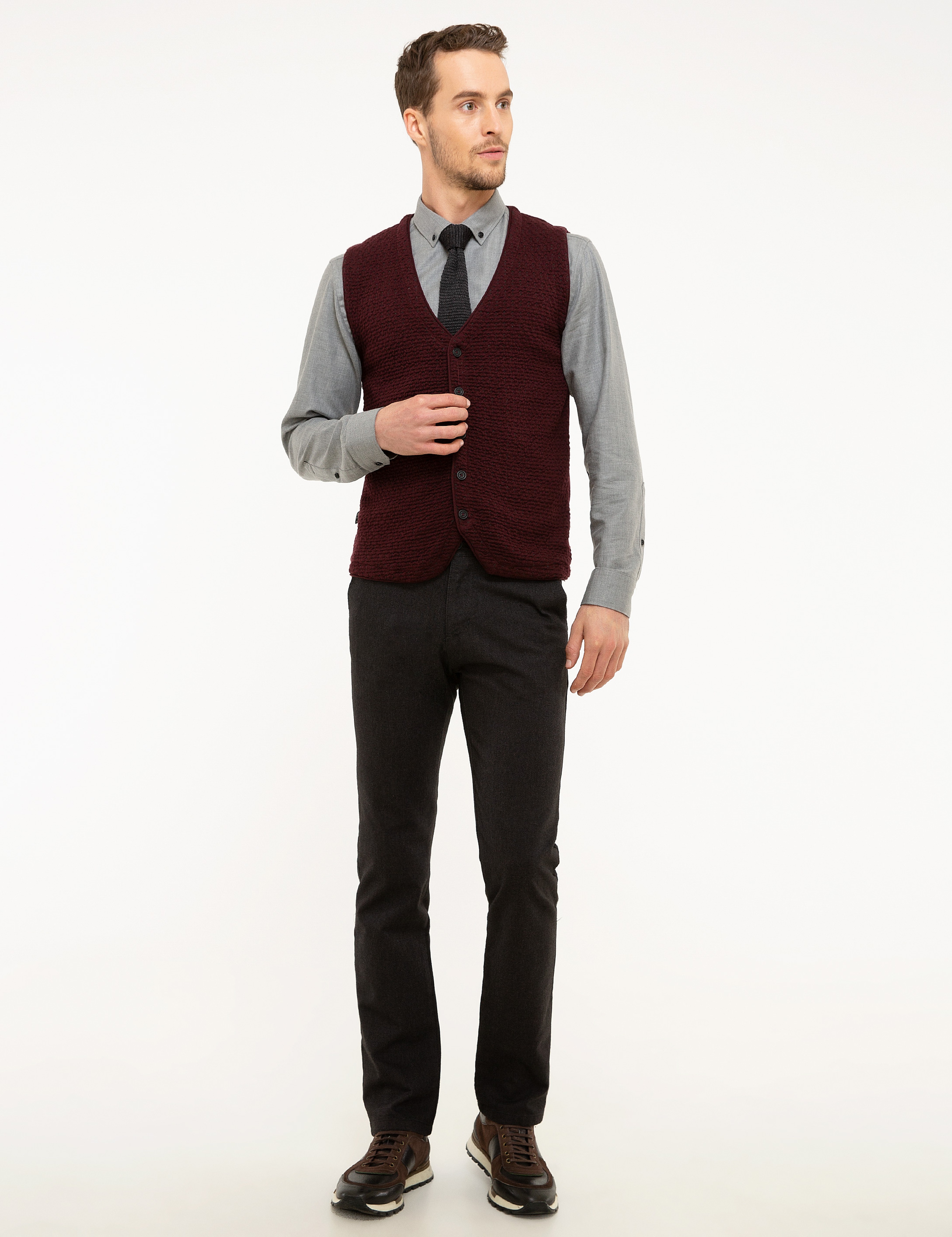 Bordo Slim Fit Triko Yelek - Image 4