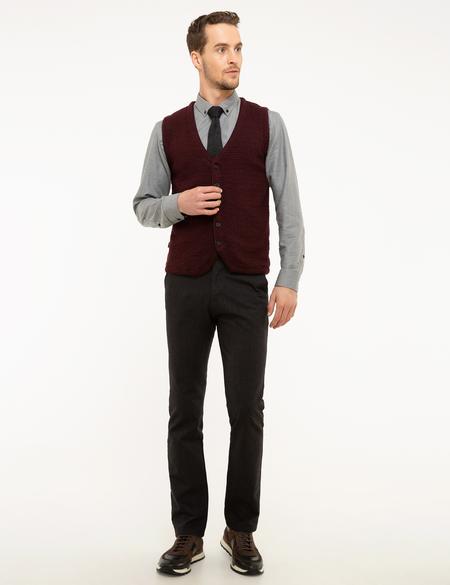 Bordo Slim Fit Triko Yelek - 50213303031