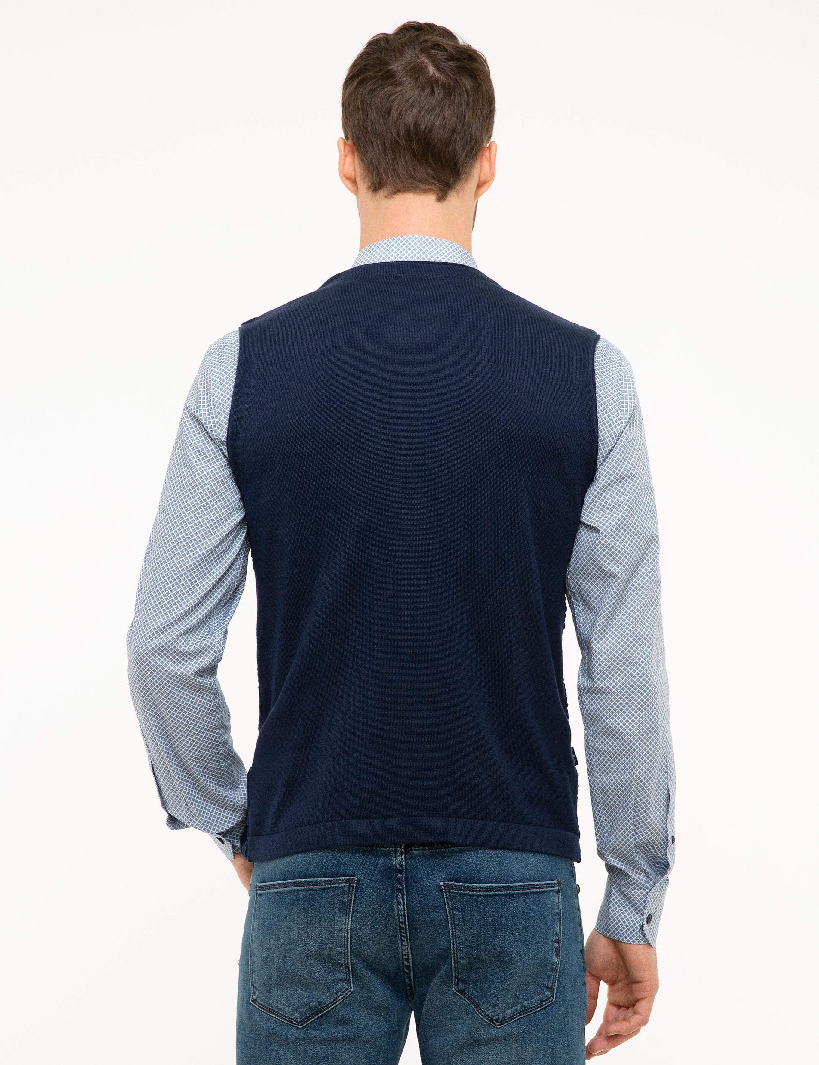 Lacivert Slim Fit Triko Yelek