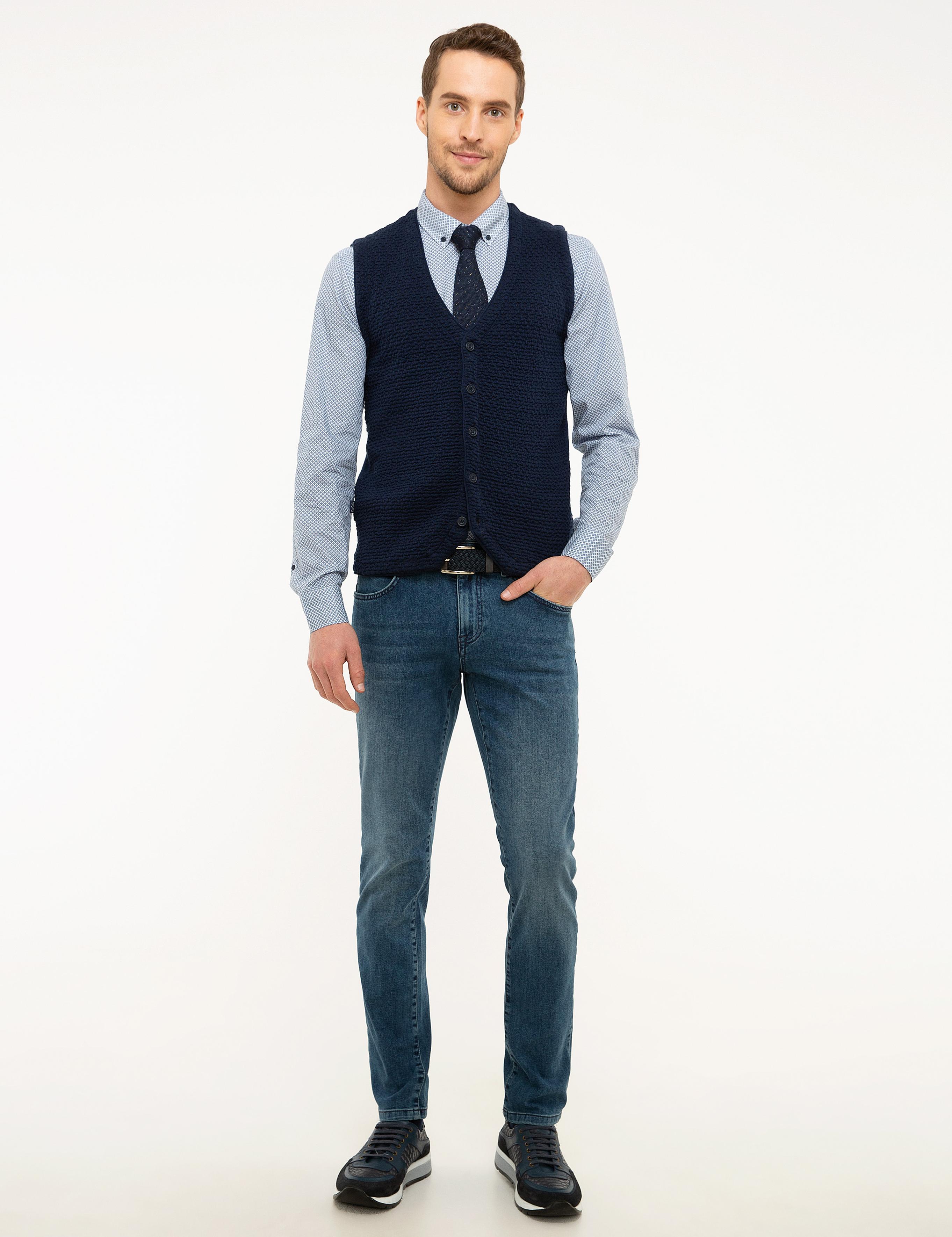 Lacivert Slim Fit Triko Yelek