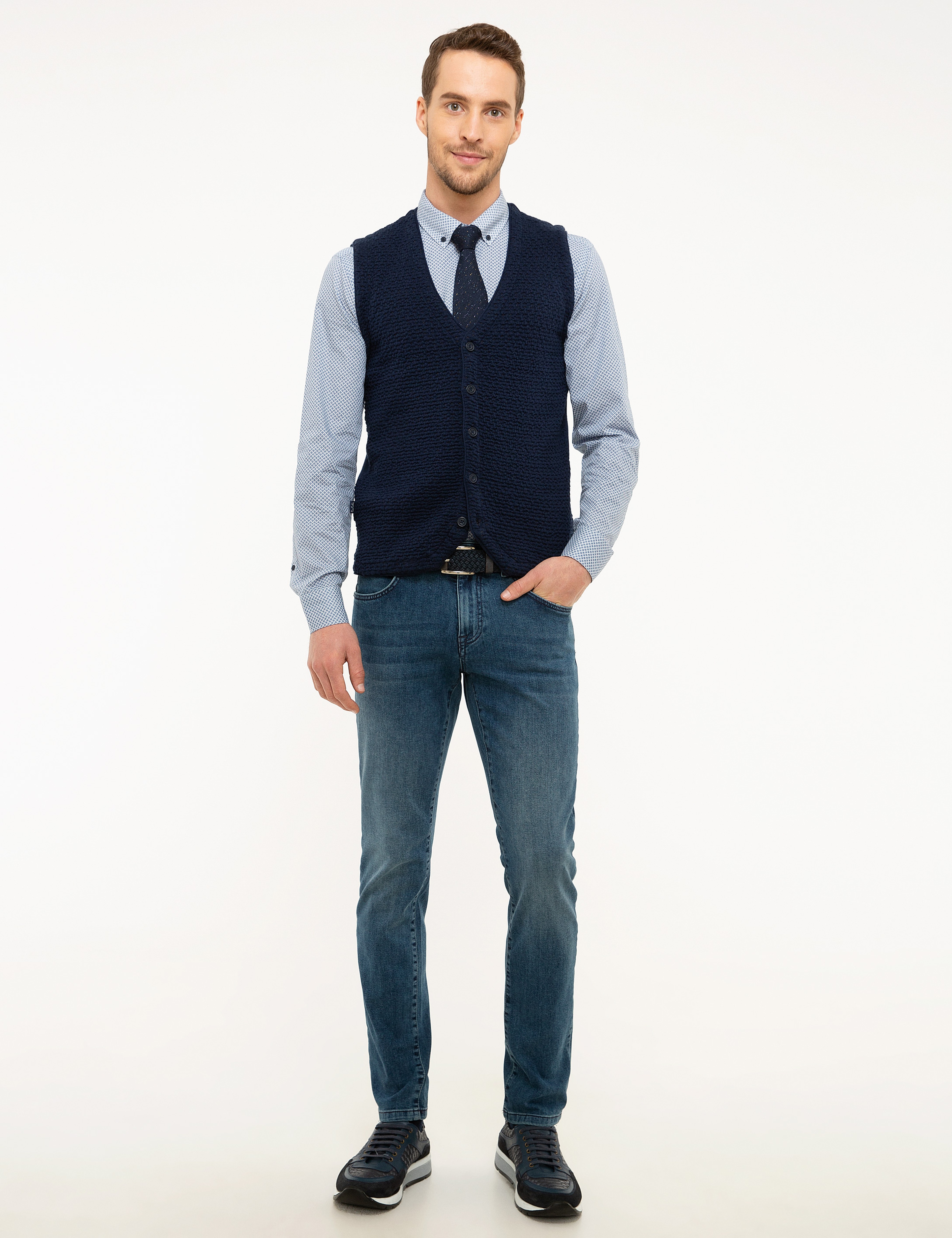 Lacivert Slim Fit Triko Yelek - Image 4