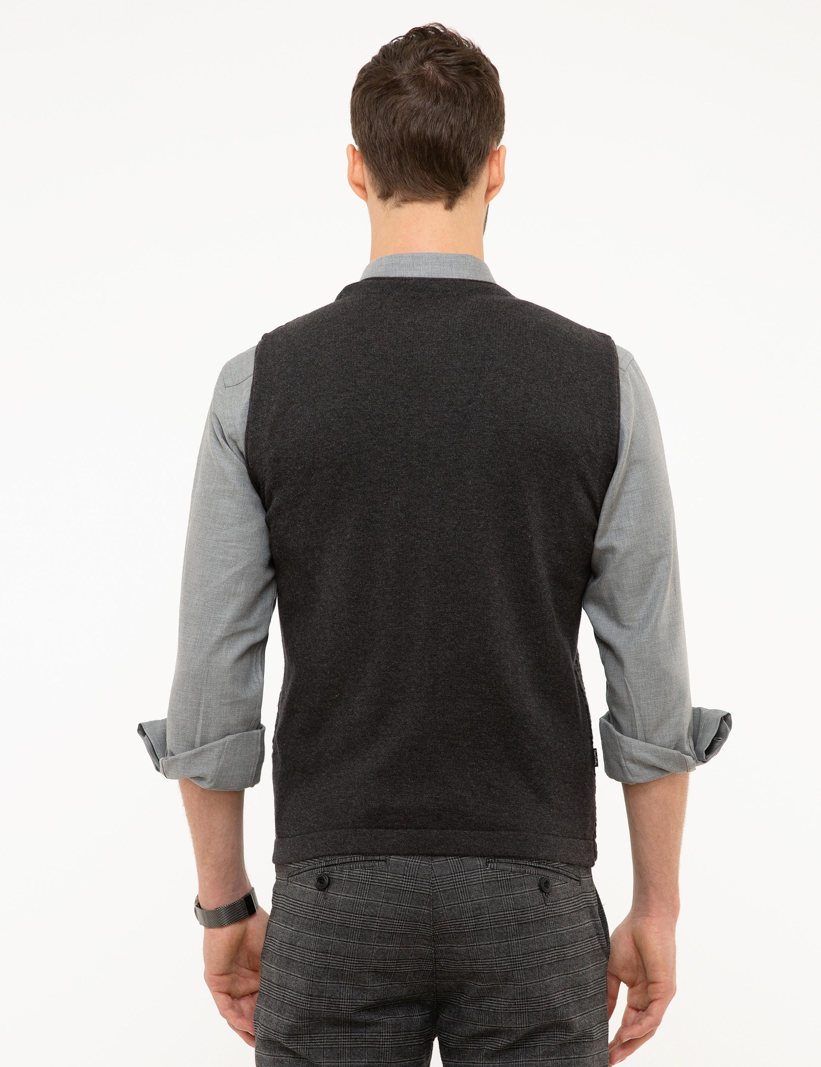 Antrasit Melanj Slim Fit Triko Yelek