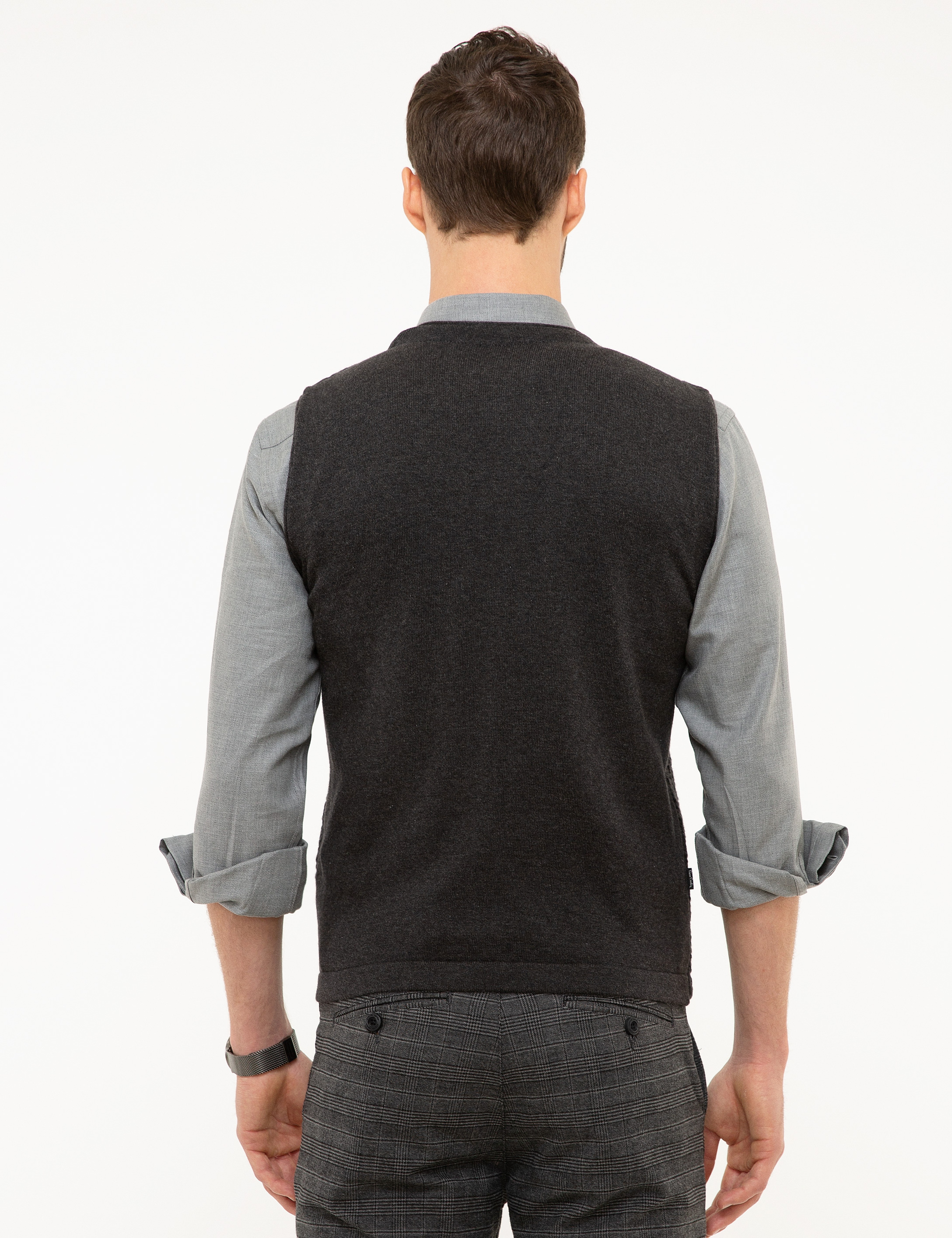Antrasit Melanj Slim Fit Triko Yelek - Image 3