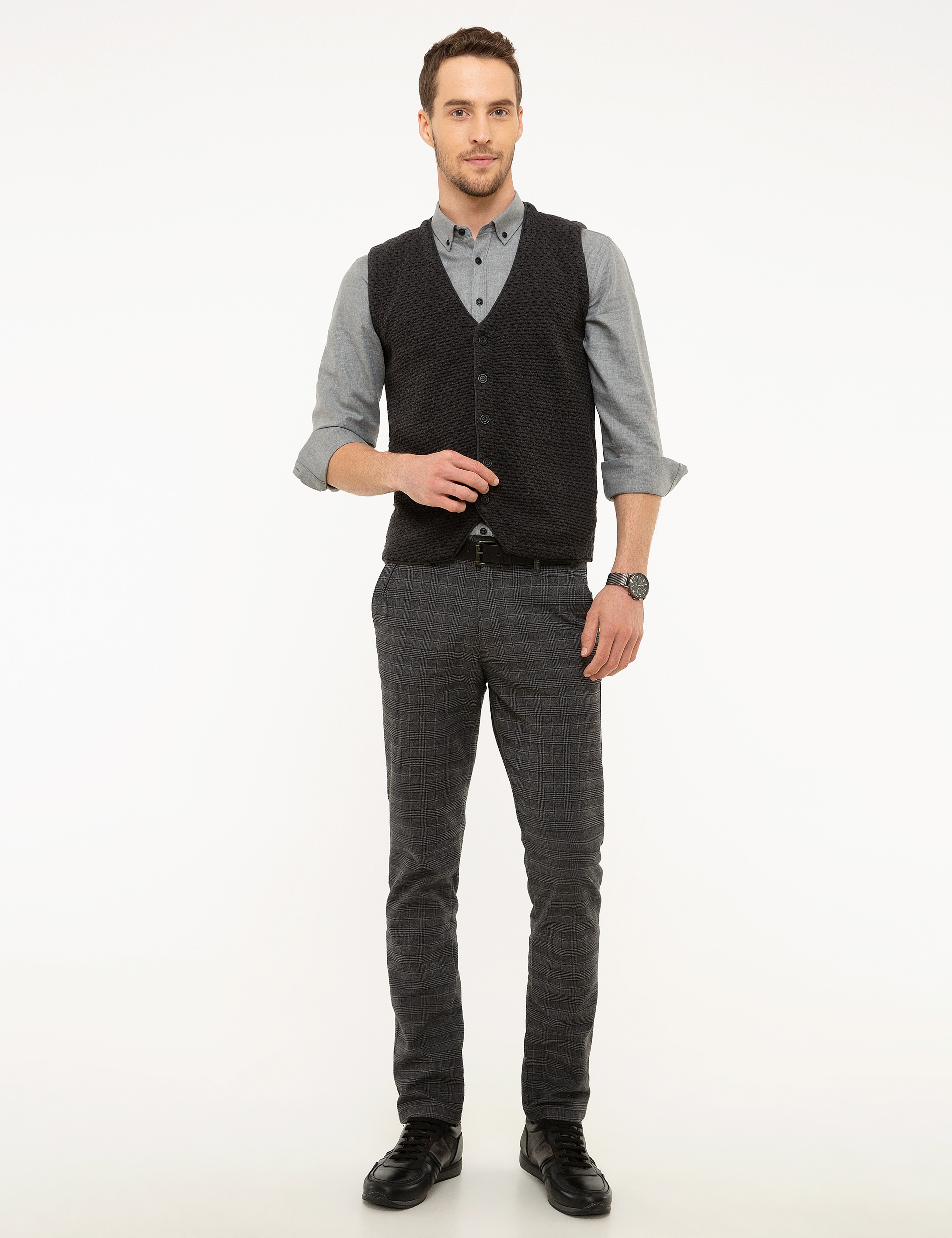 Antrasit Melanj Slim Fit Triko Yelek - Image 4