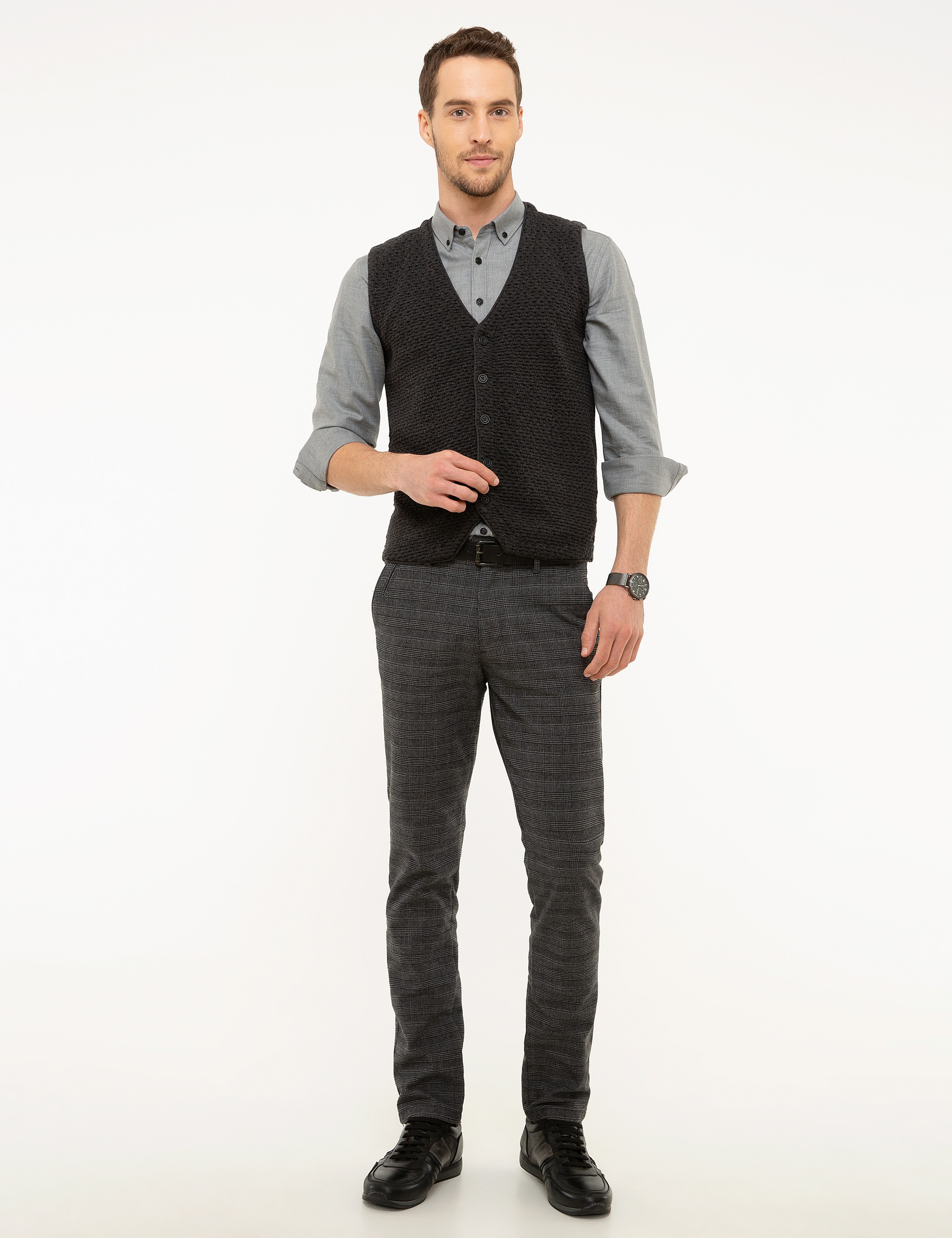 Antrasit Melanj Slim Fit Triko Yelek