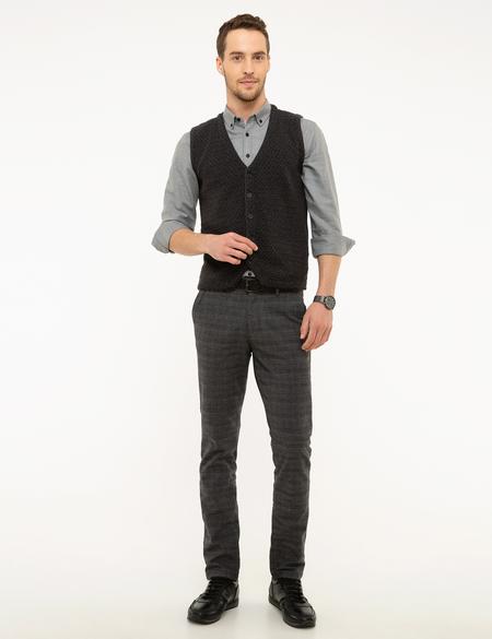 Antrasit Melanj Slim Fit Triko Yelek - 50213303034