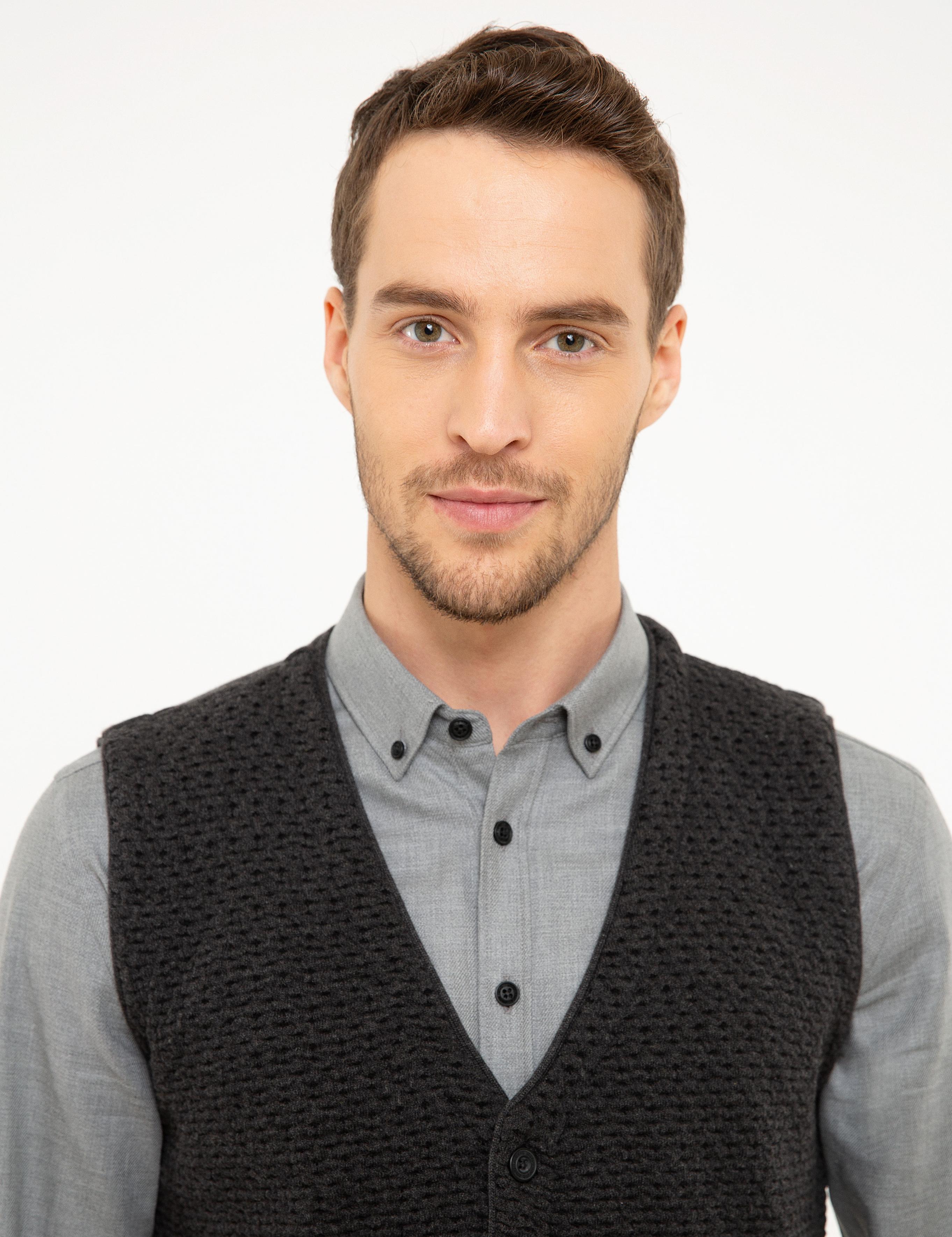 Antrasit Melanj Slim Fit Triko Yelek