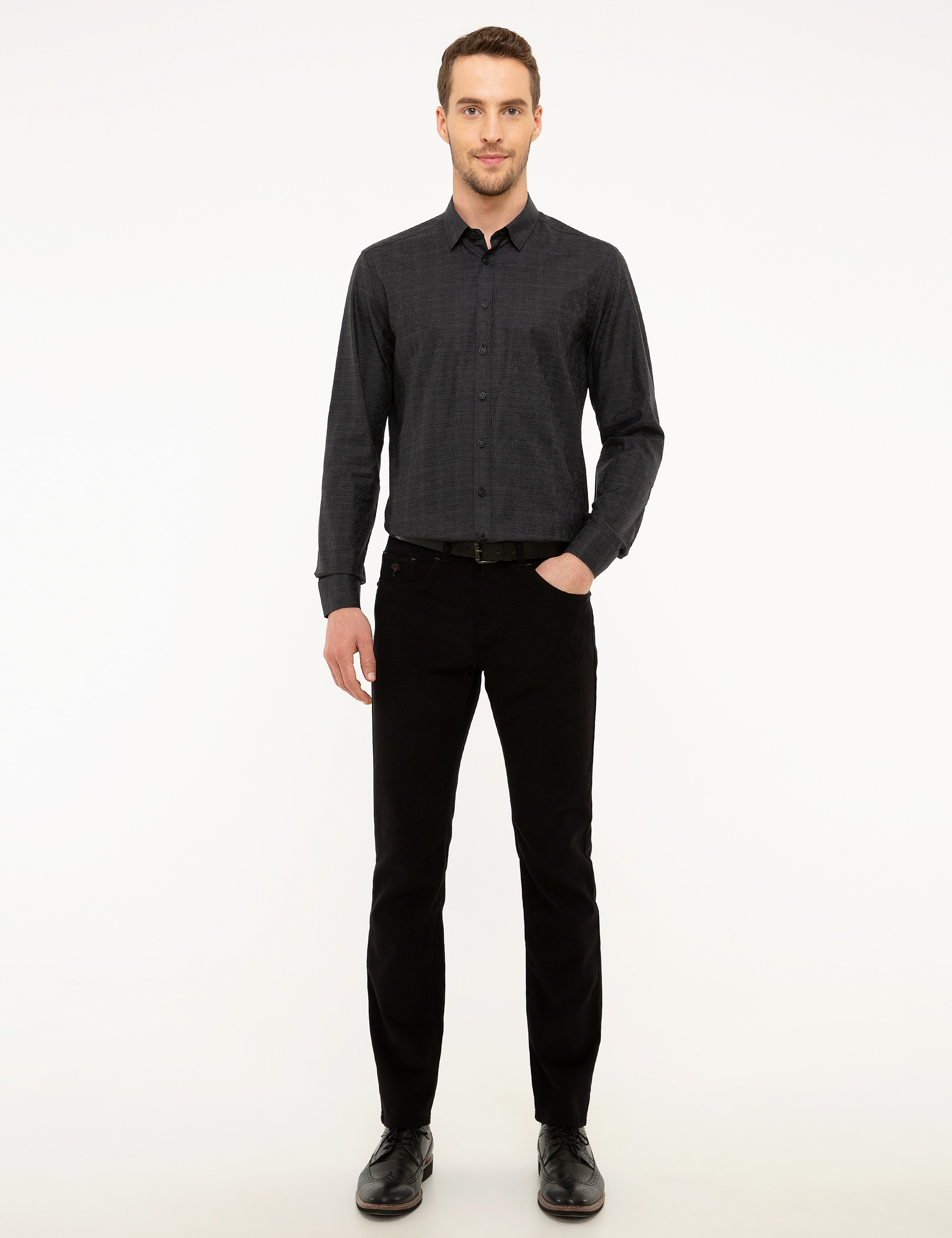 Siyah Slim Fit Chino Pantolon - Image 1