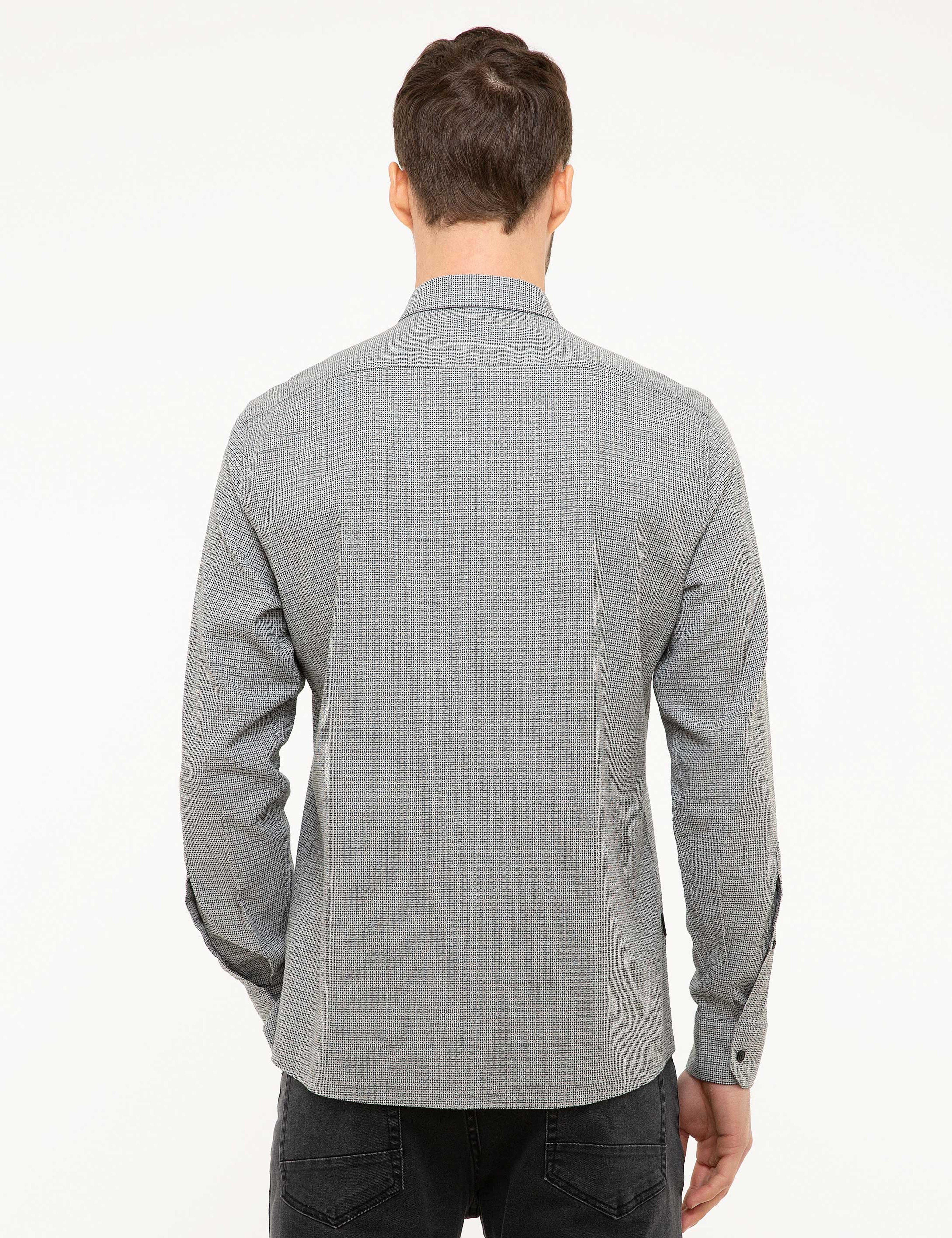 Gri Slim Fit Gömlek - Image 3