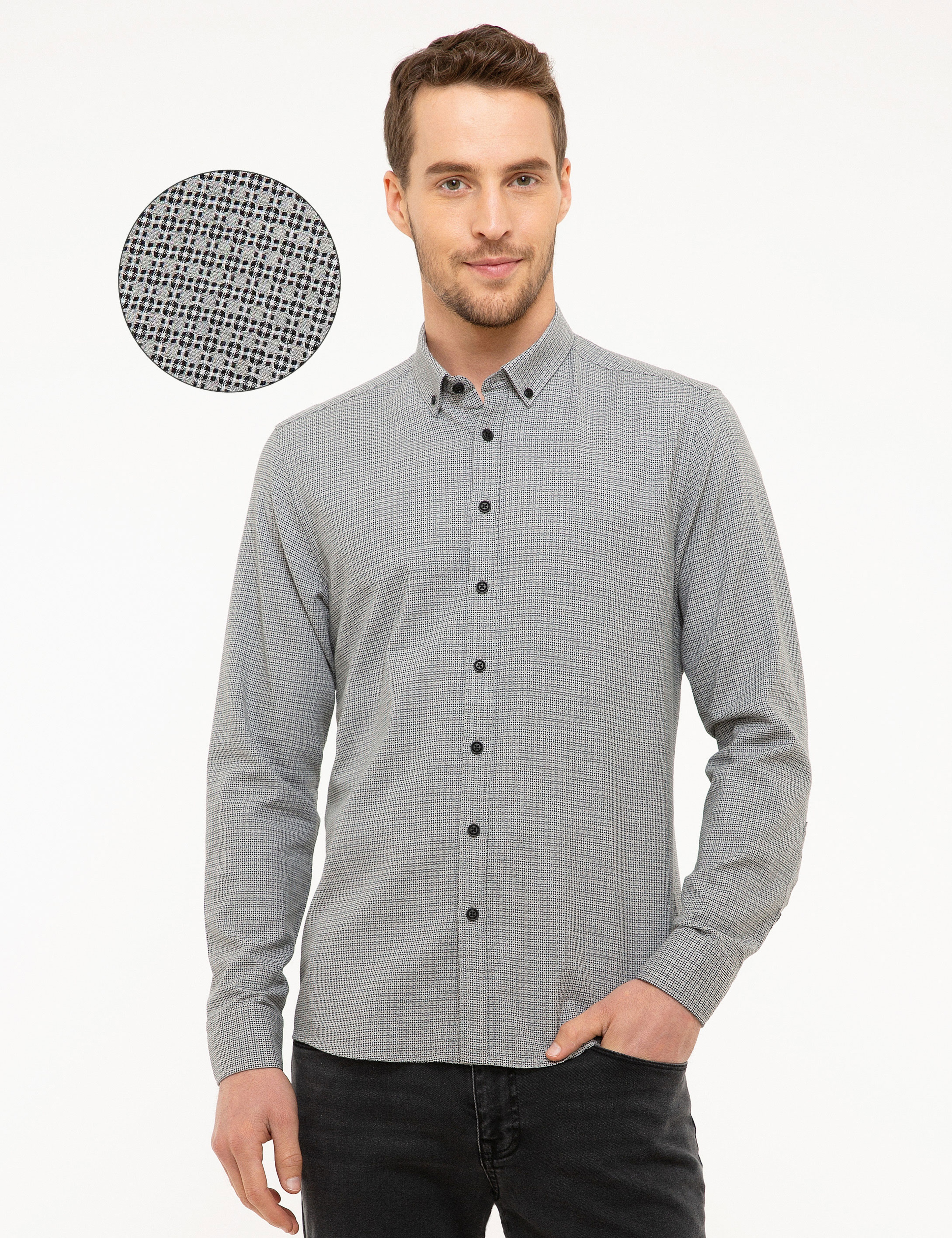 Gri Slim Fit Gömlek - Image 1
