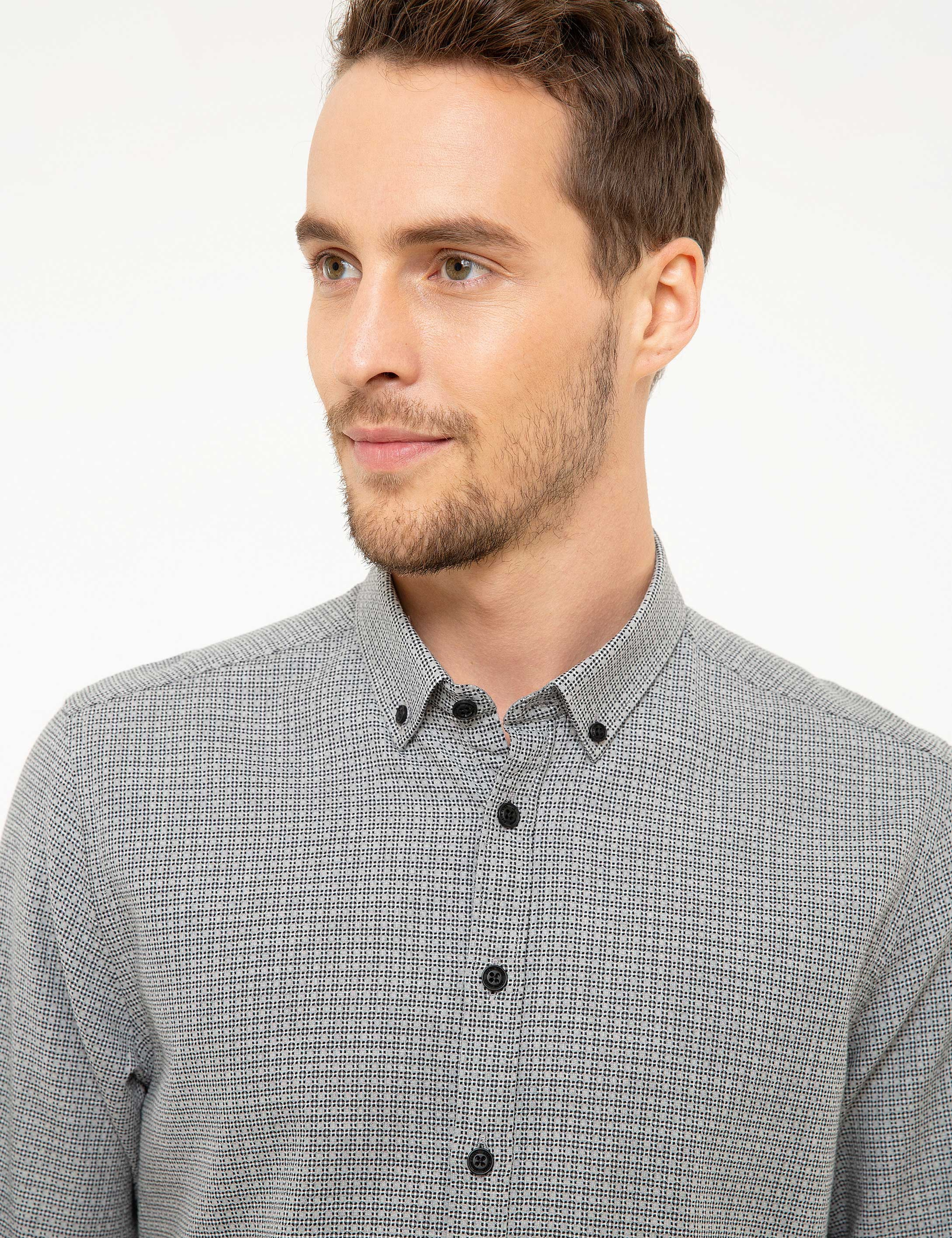 Gri Slim Fit Gömlek - Image 2