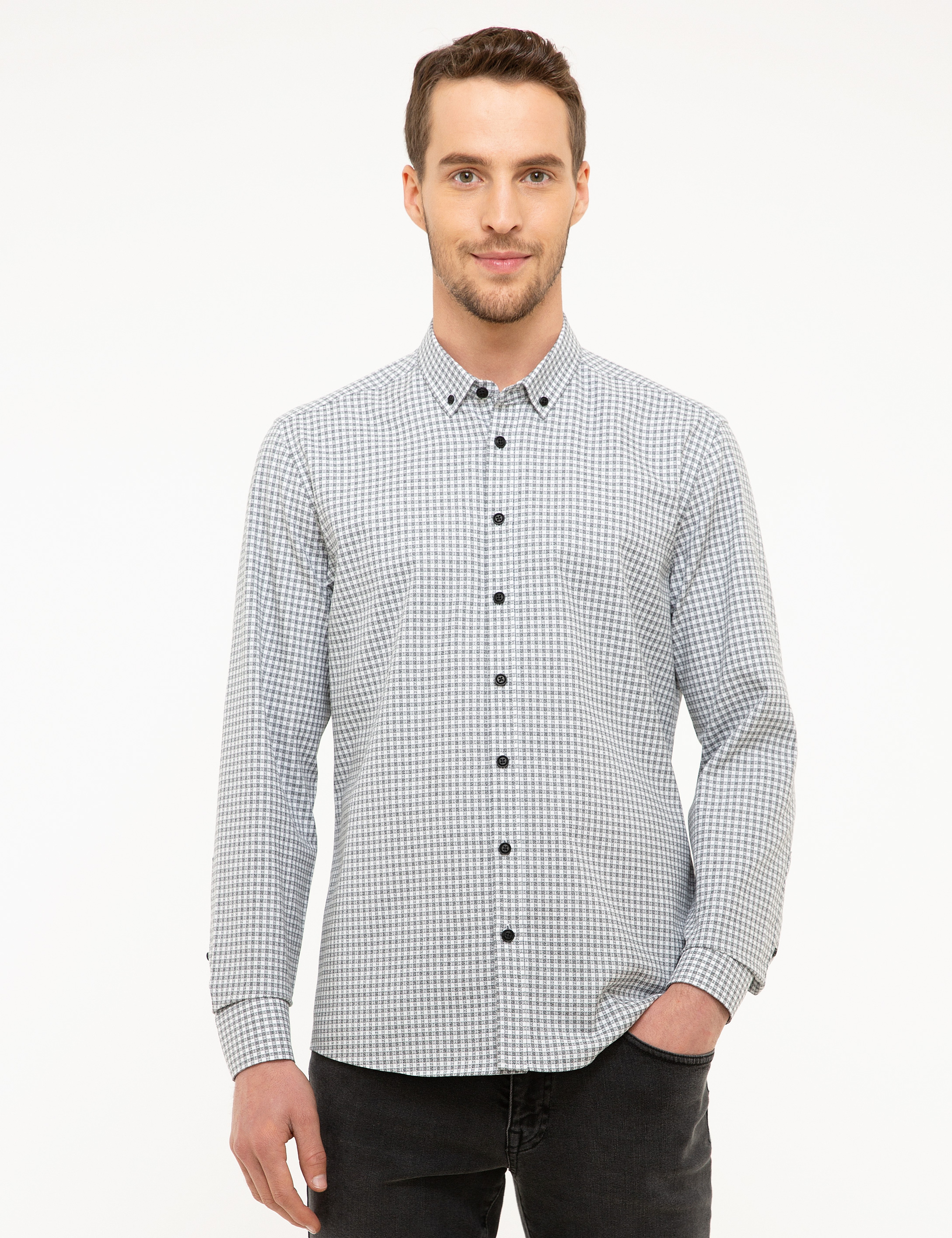 Gri Slim Fit Gömlek - Image 2