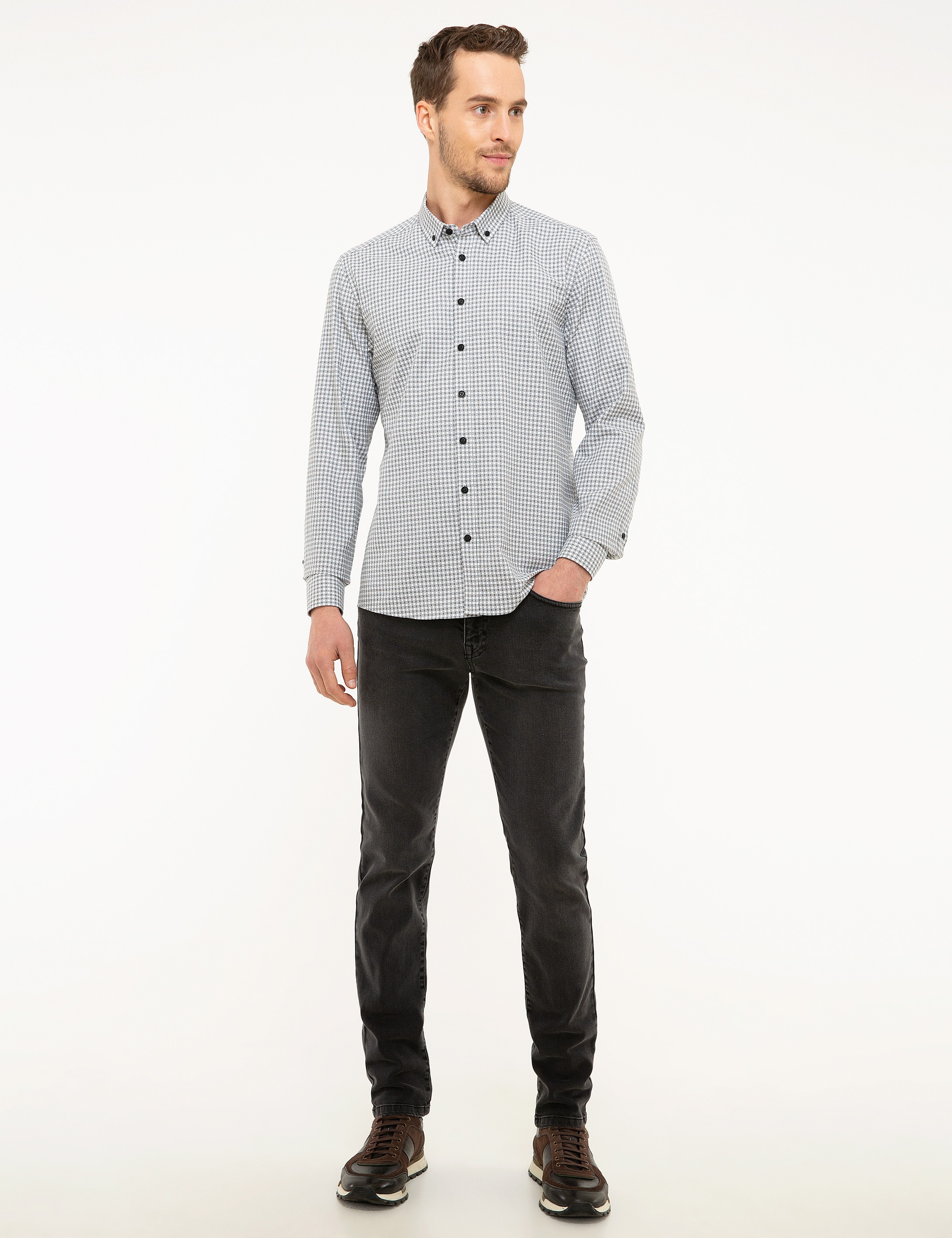 Gri Slim Fit Gömlek - Image 4