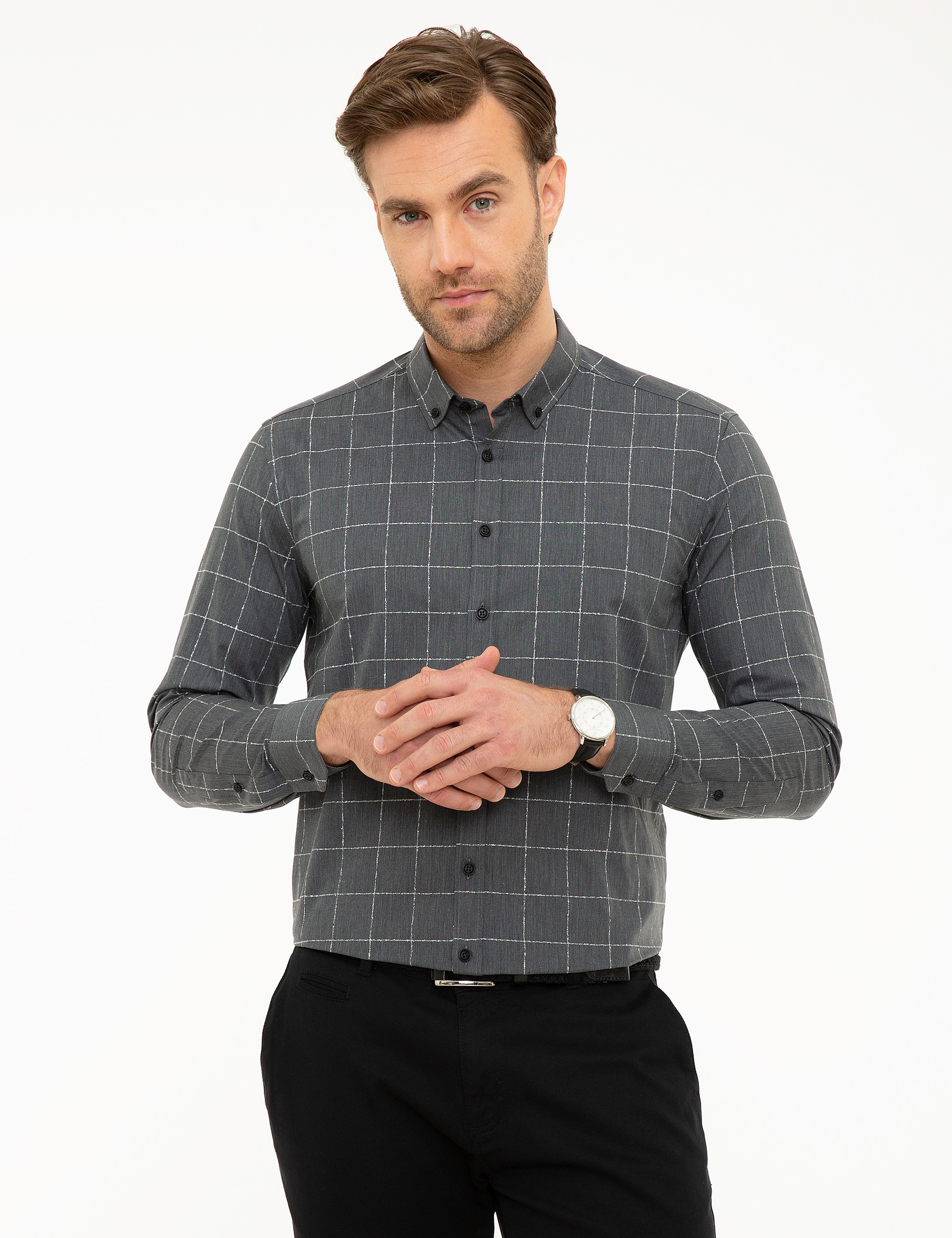 Antrasit Slim Fit Uzun Kollu Gömlek - Image 2