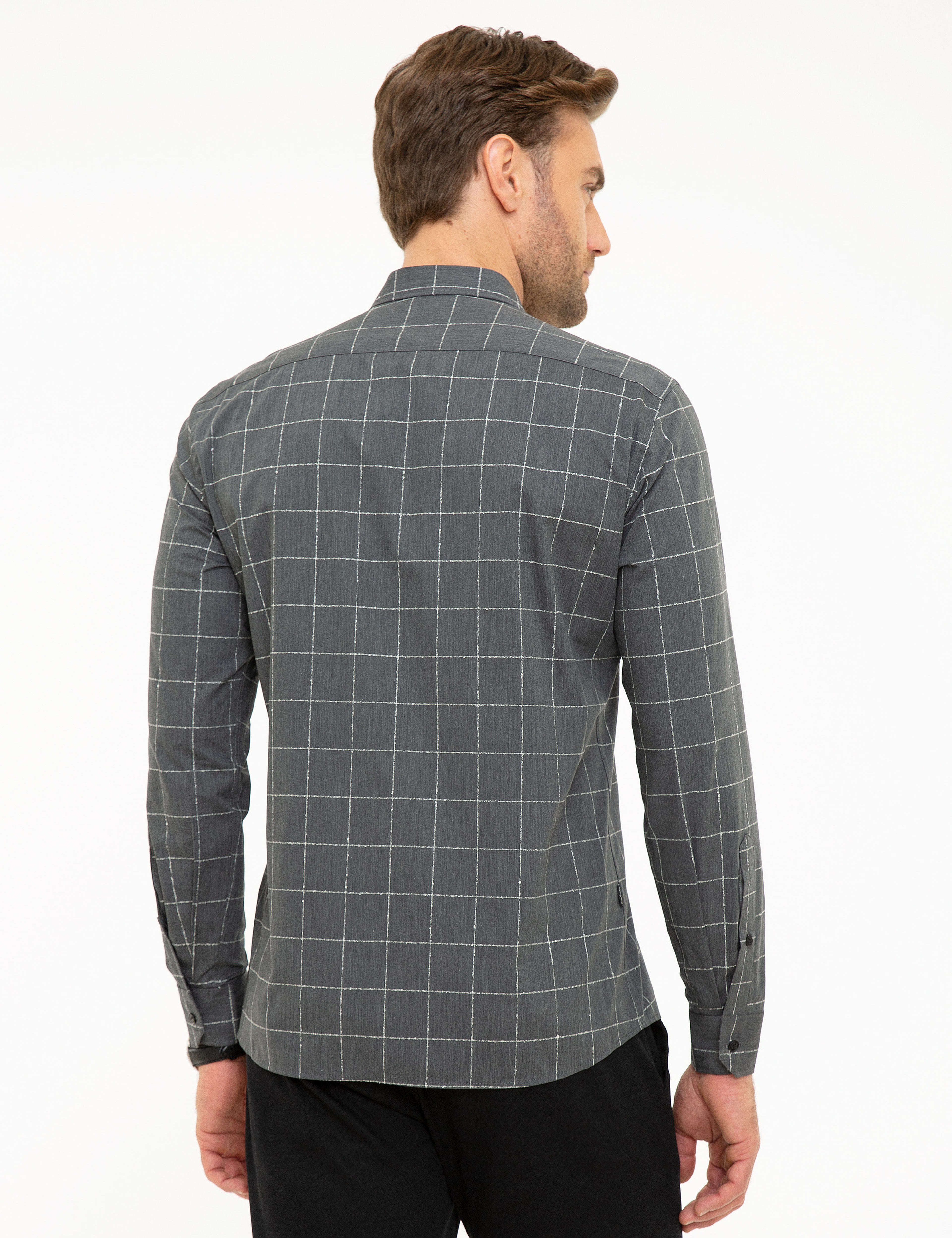 Antrasit Slim Fit Uzun Kollu Gömlek - Image 3