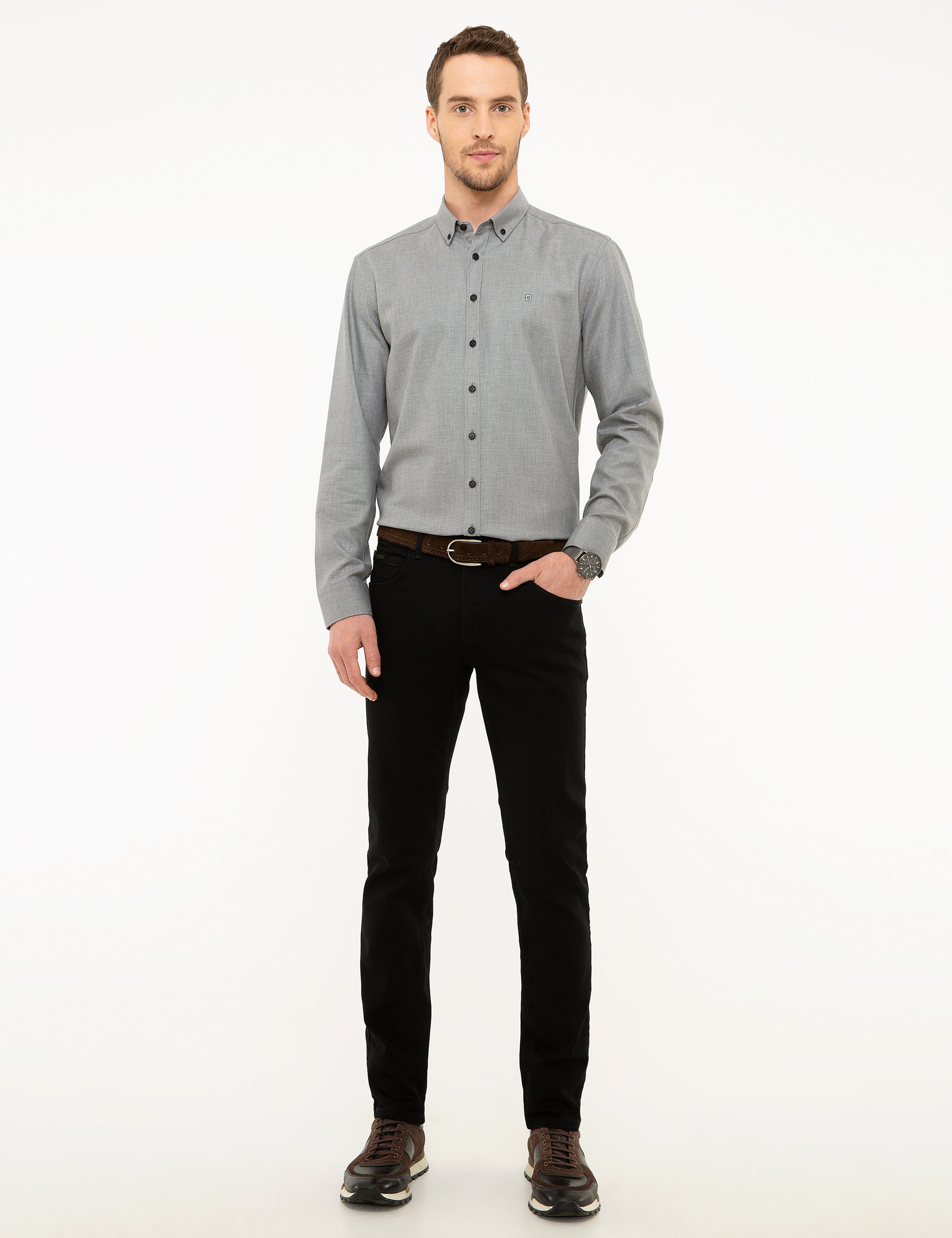 Gri Regular Fit Uzun Kollu Gömlek - Image 4