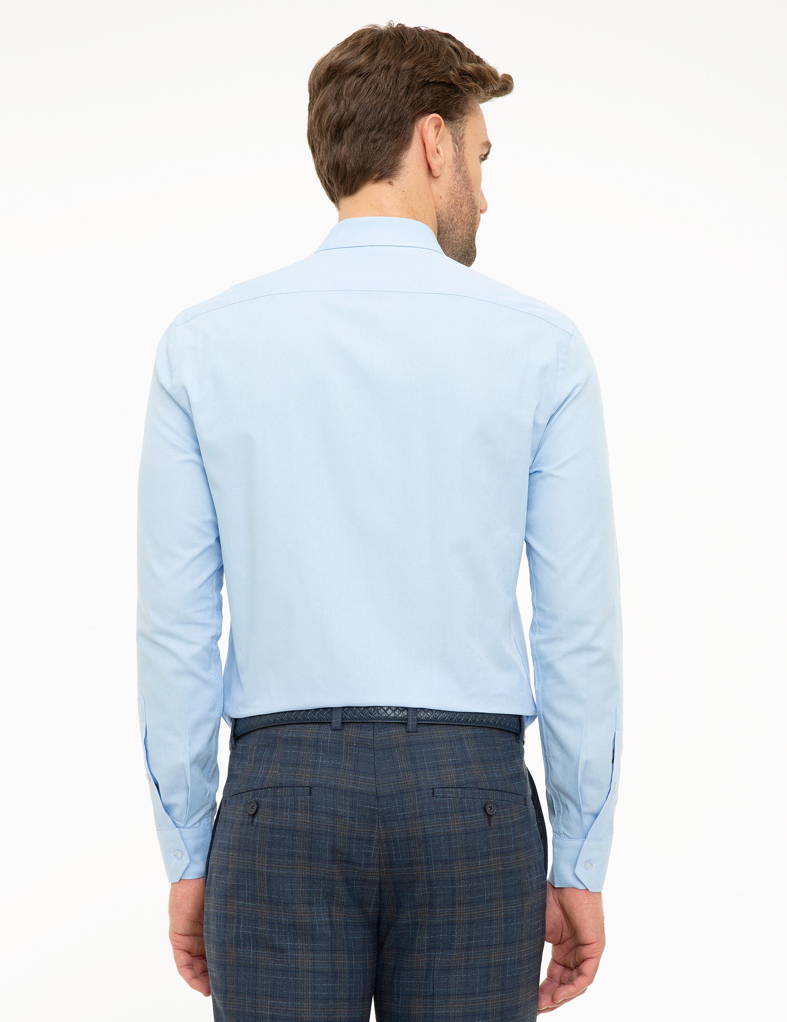 Açık Mavi Slim Fit Armürlü Gömlek