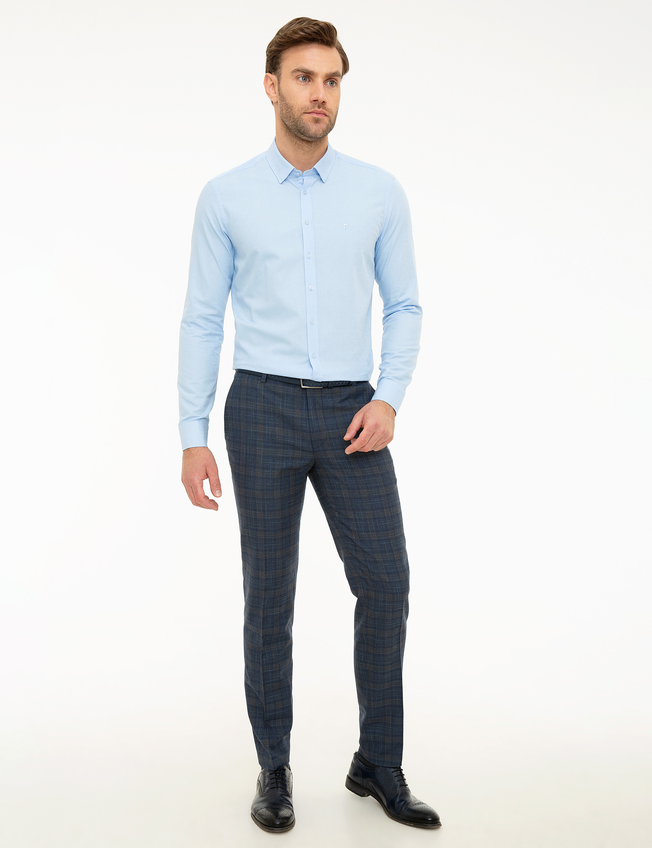 Açık Mavi Slim Fit Armürlü Gömlek